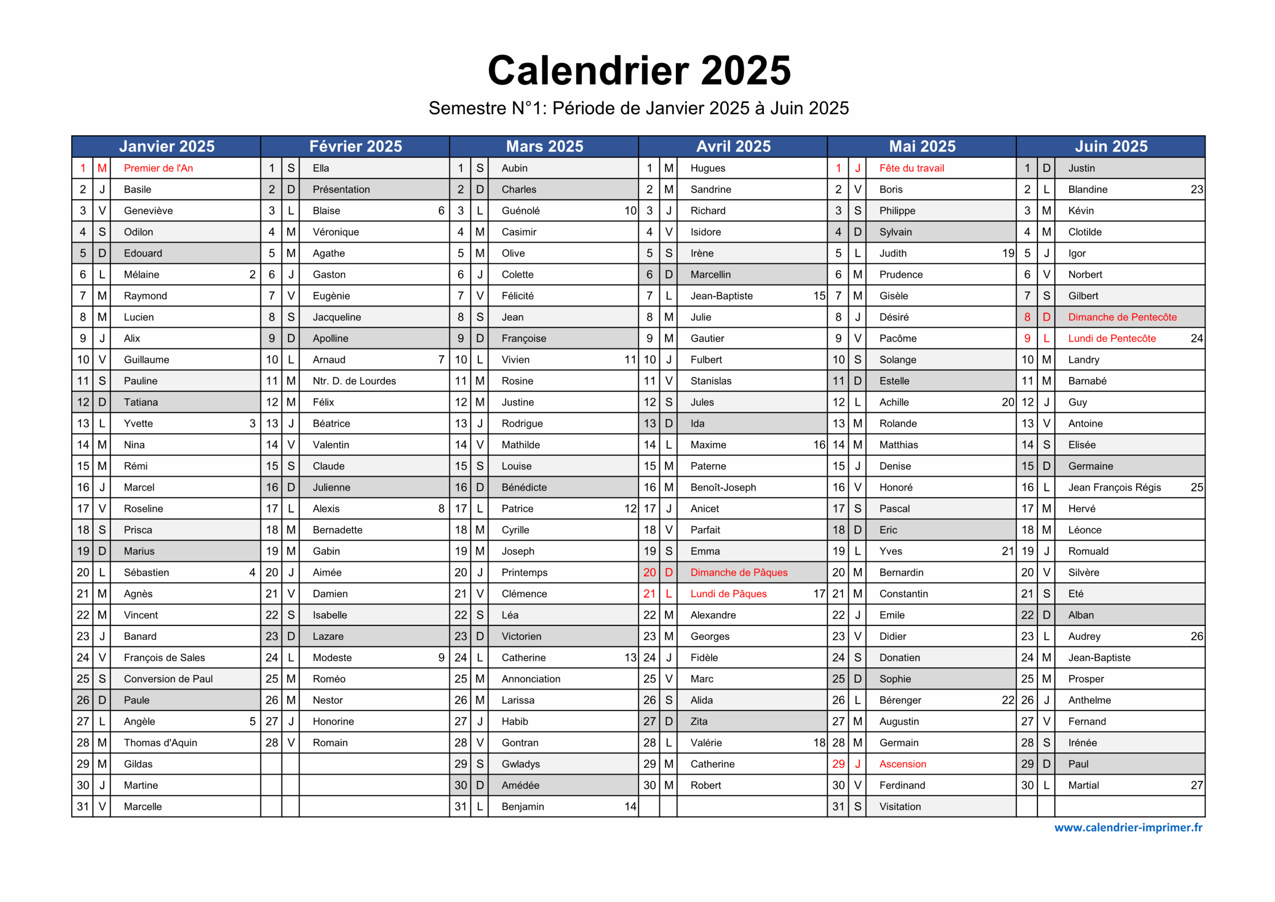 Calendrier 2025 Imprimer Gratuit