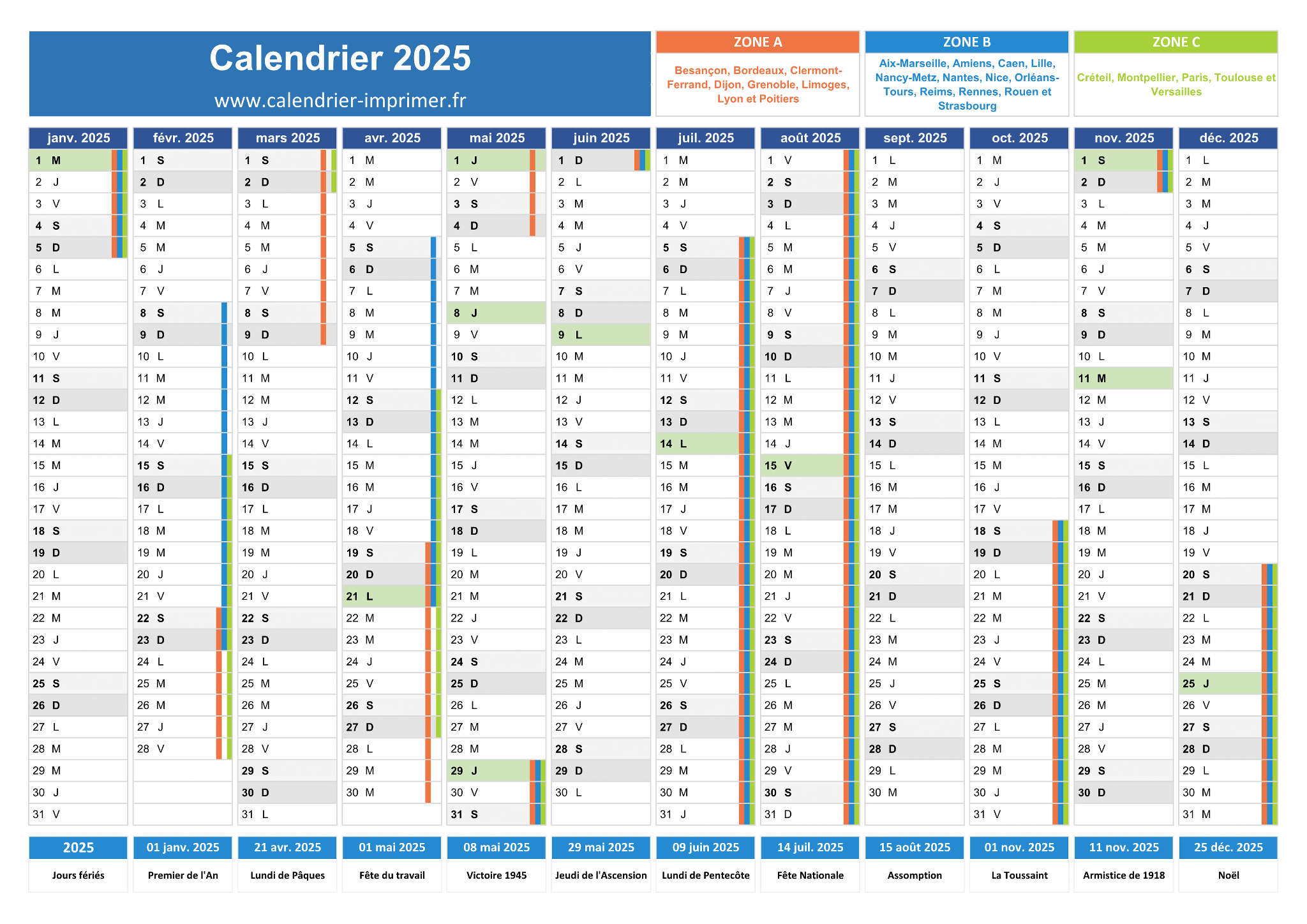 Calendrier 2025 Imprimer Gratuit