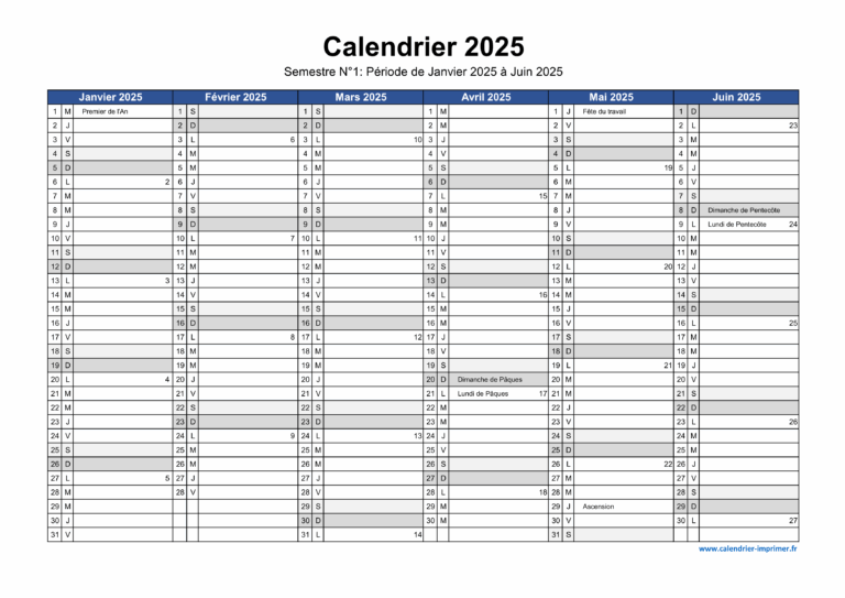 Calendrier 2025 Imprimer Gratuit