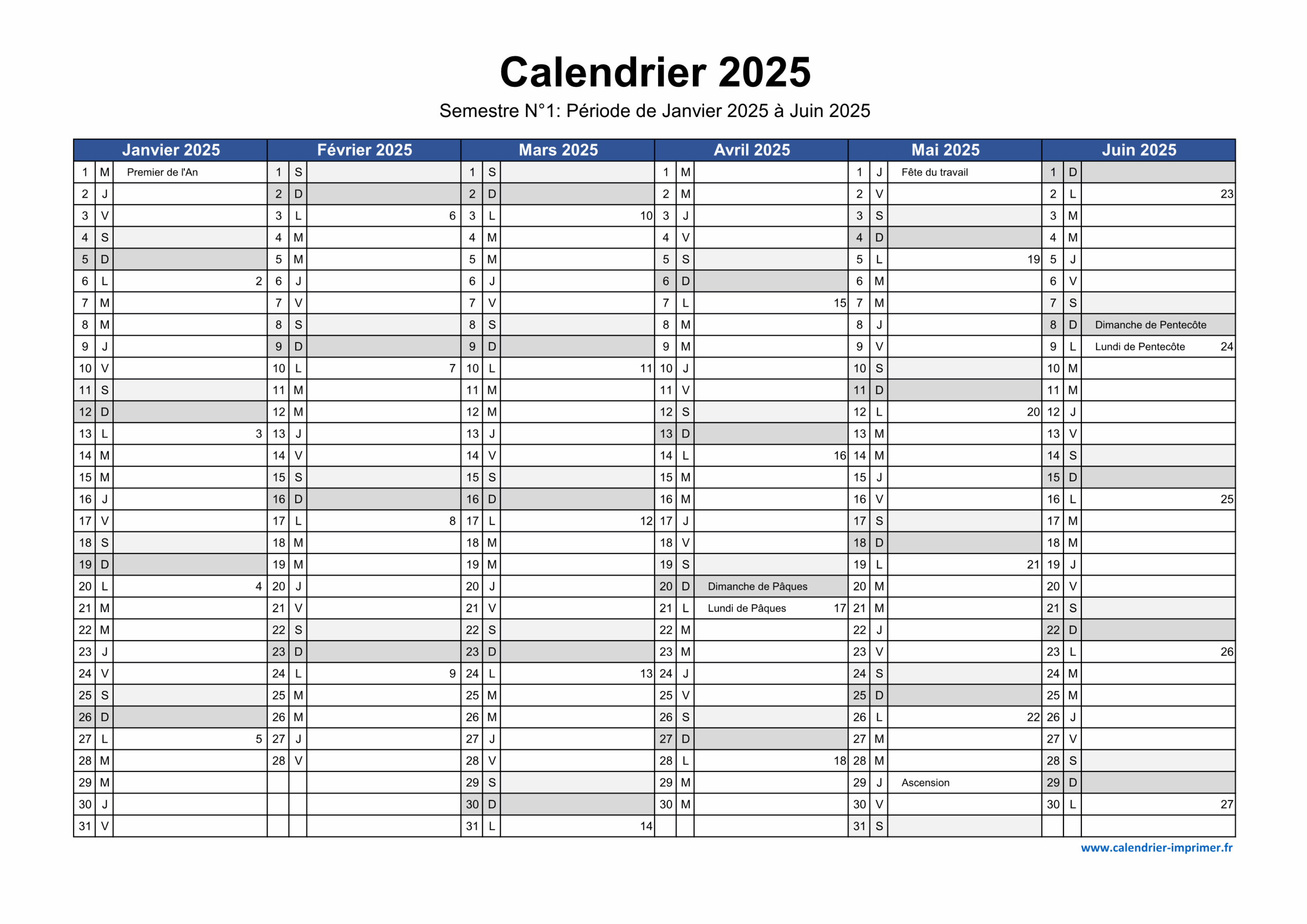 Calendrier 2025 Imprimer Gratuit