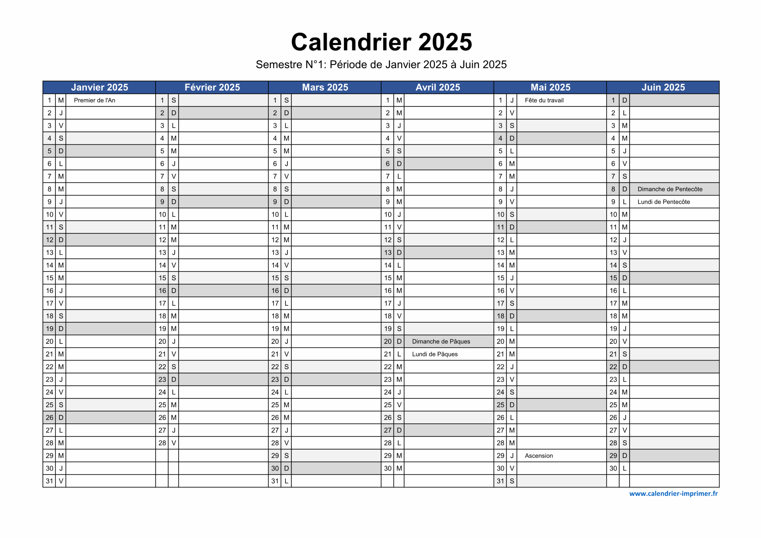 Calendrier 2025 Imprimer Gratuit