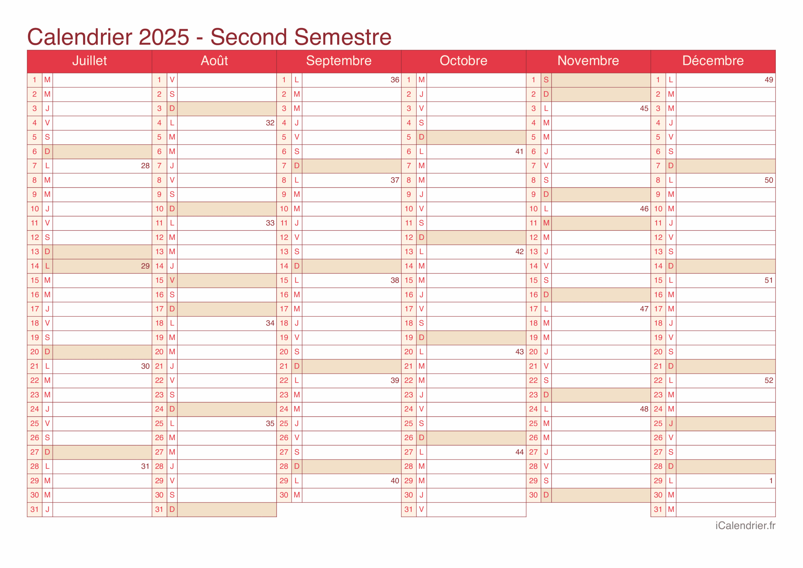 calendrier 2025 gratuit à imprimer pdf