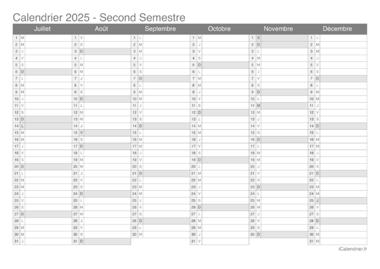 Calendrier 2025 Imprimer PDF Et Excel