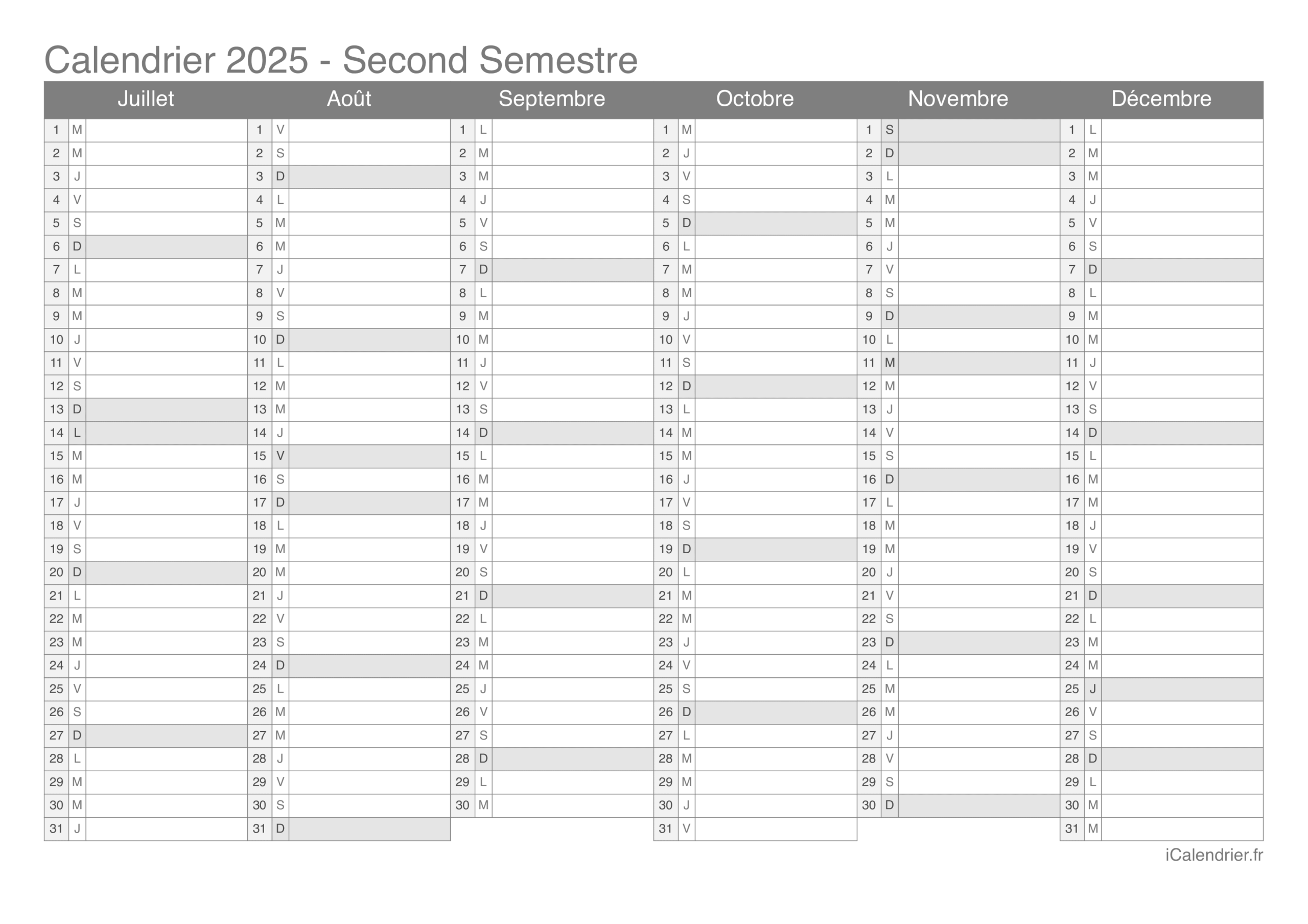 Calendrier 2025 Imprimer PDF Et Excel