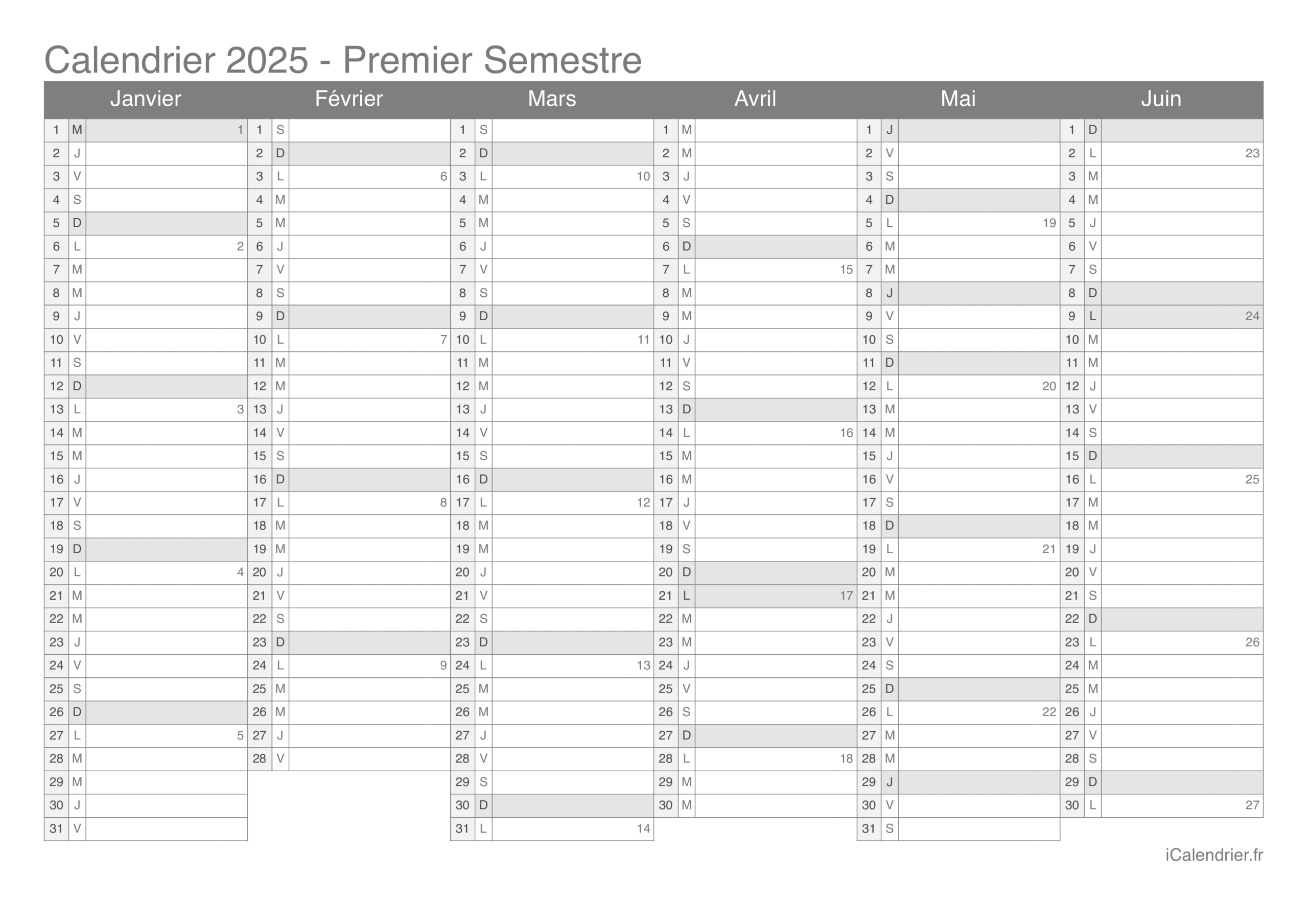 Calendrier 2025 Imprimer PDF Et Excel