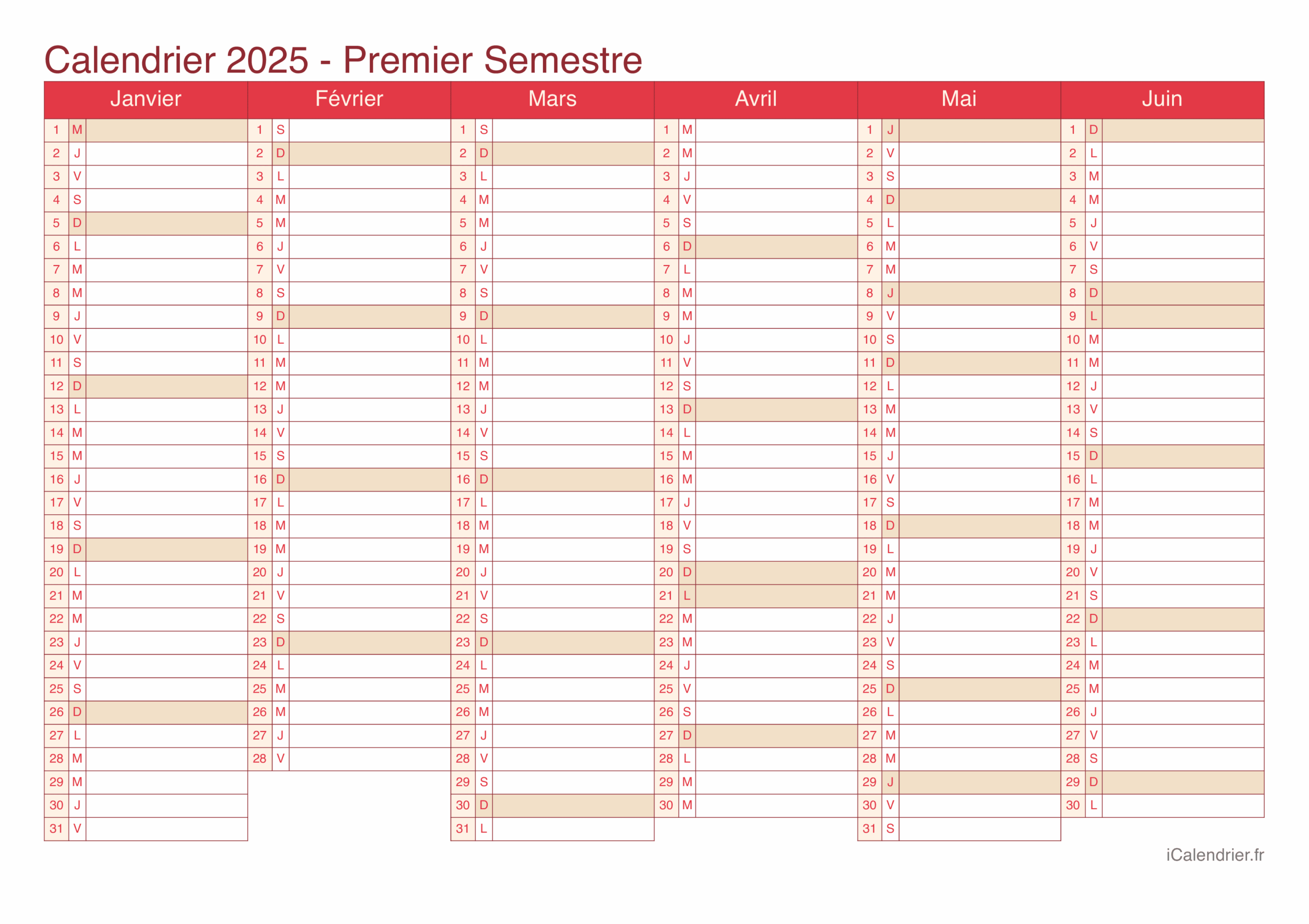 Calendrier 2025 Imprimer PDF Et Excel