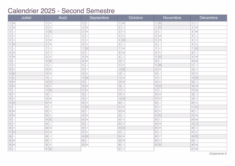 Calendrier 2025 Imprimer PDF Et Excel
