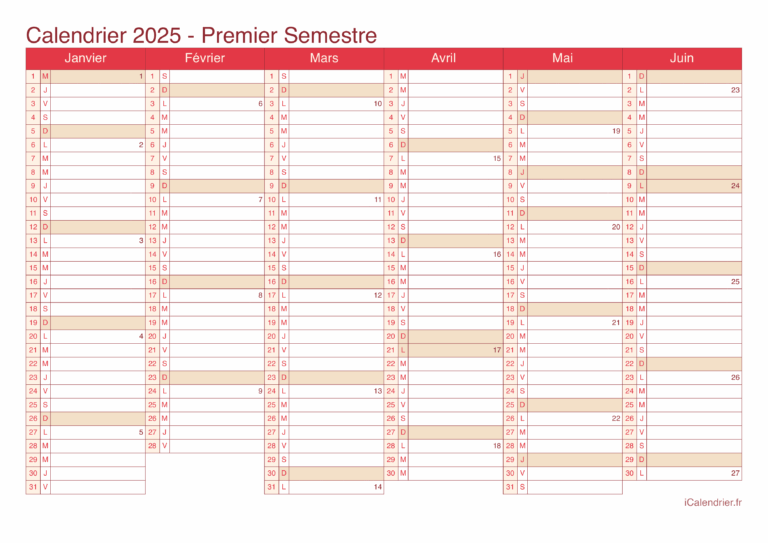 Calendrier 2025 Imprimer PDF Et Excel