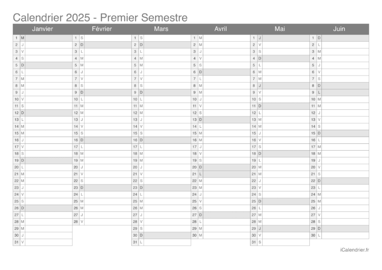 Calendrier 2025 Imprimer PDF Et Excel