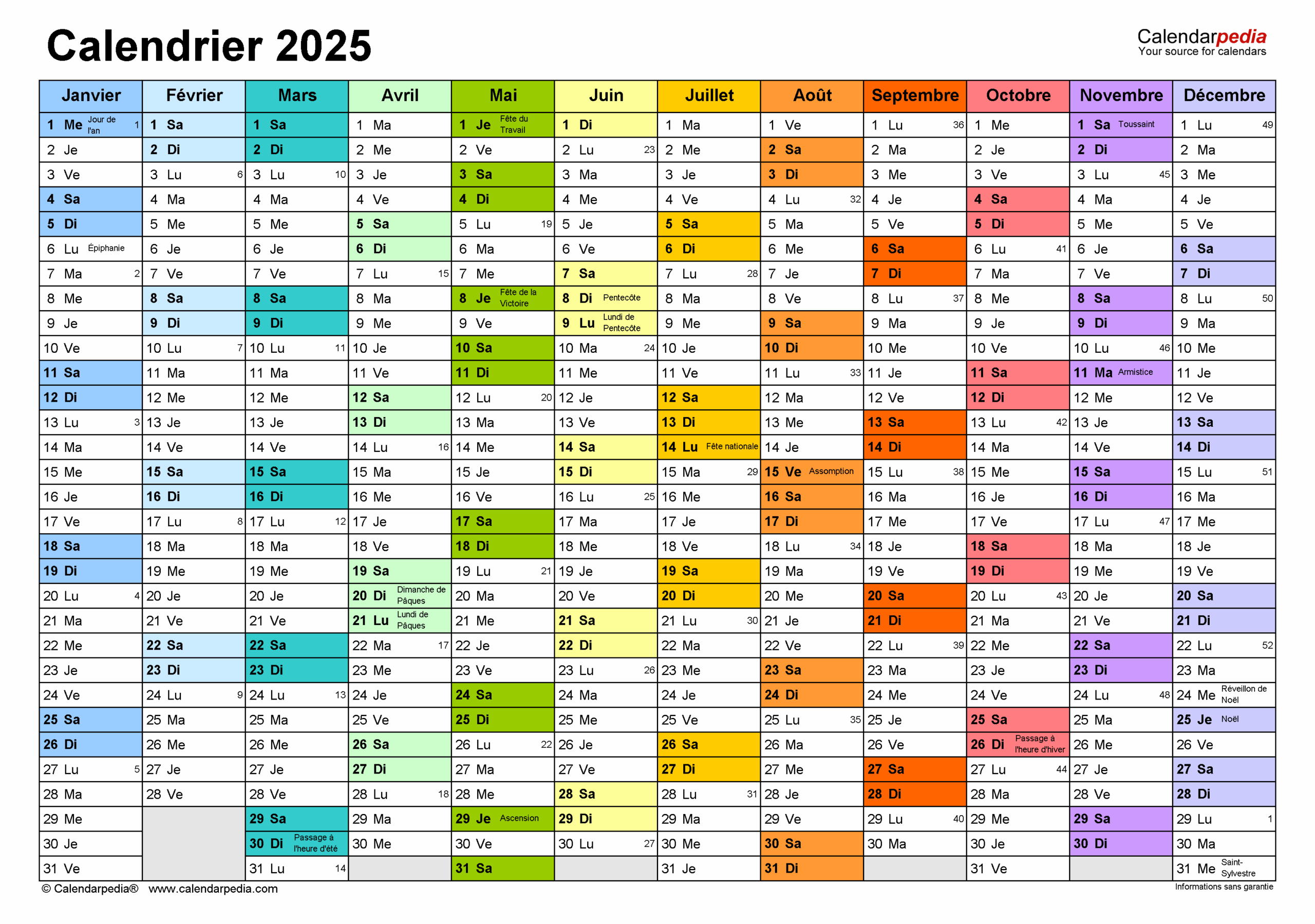Calendrier 2025 PDF Excel Et Word Calendarpedia
