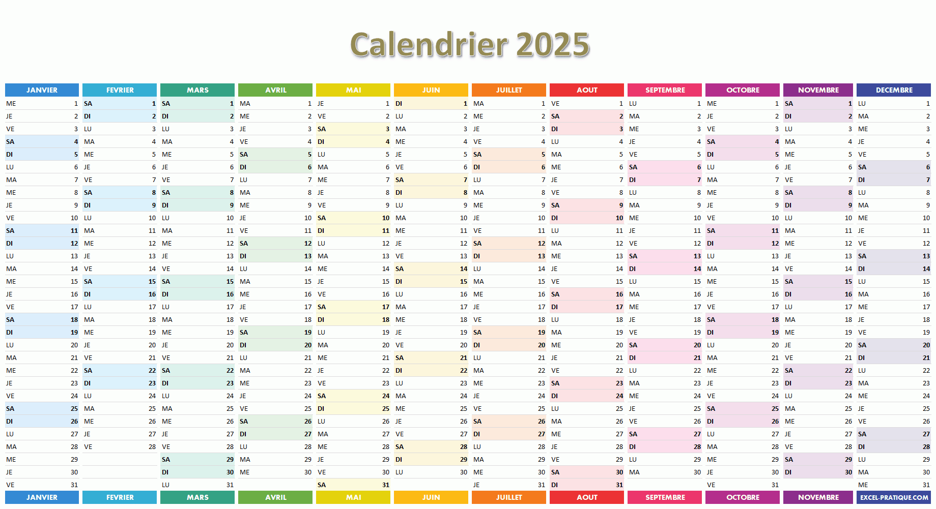 Calendrier 2025 Simple