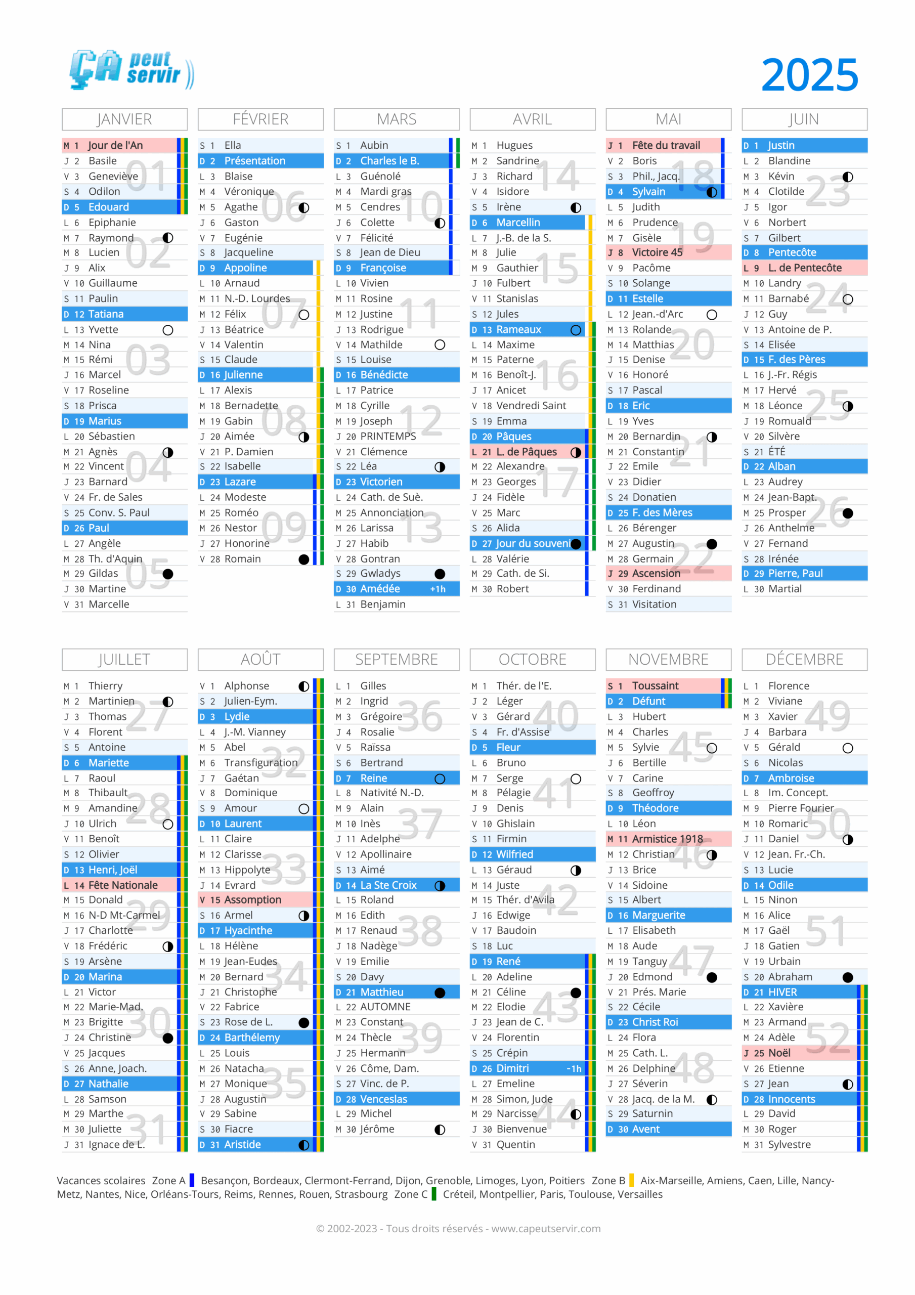 Calendrier 2025 Vacances Jours F ri s N De Semaine Capeutservir