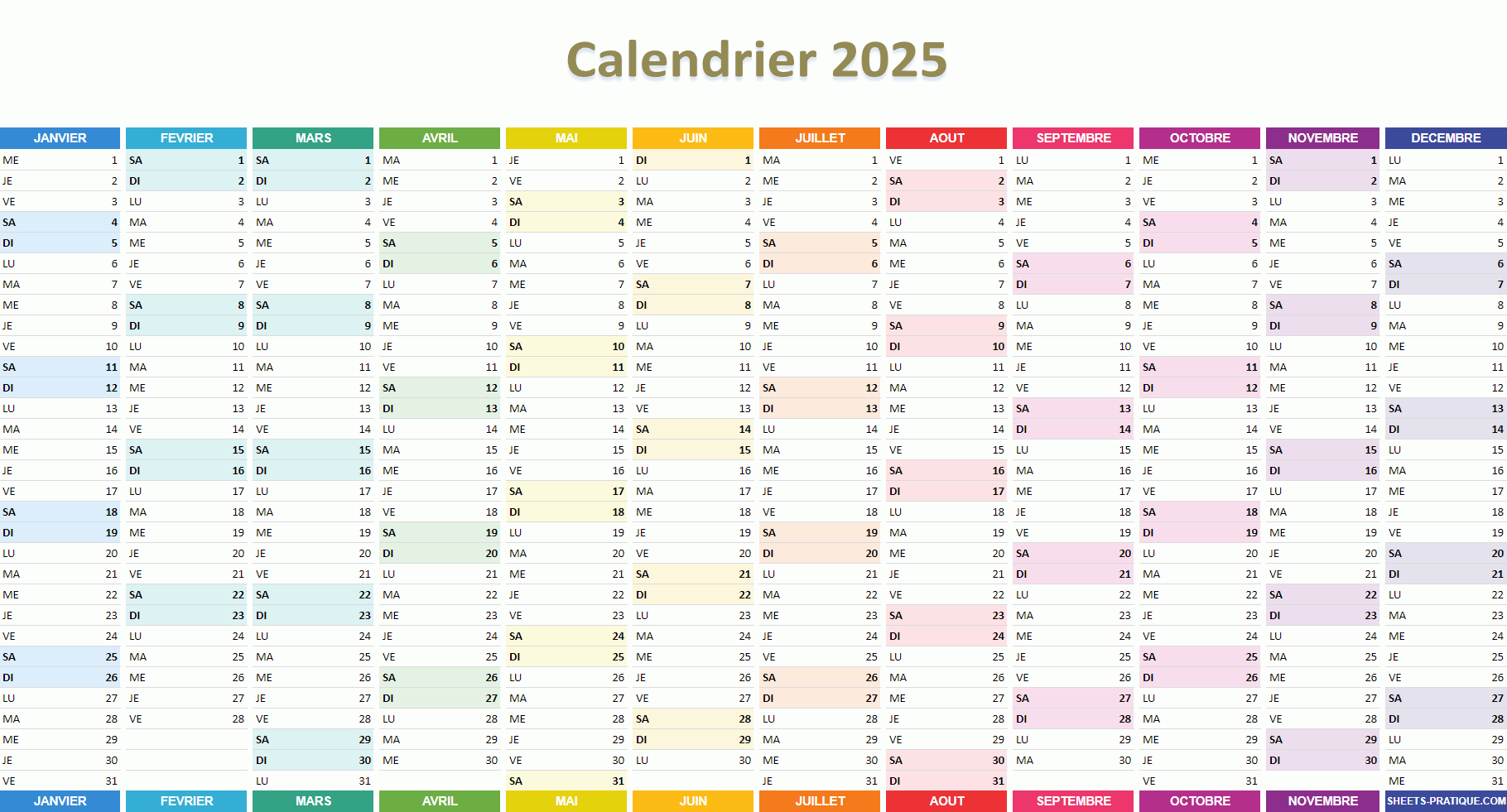 Calendrier 2025 Calendrier 2025