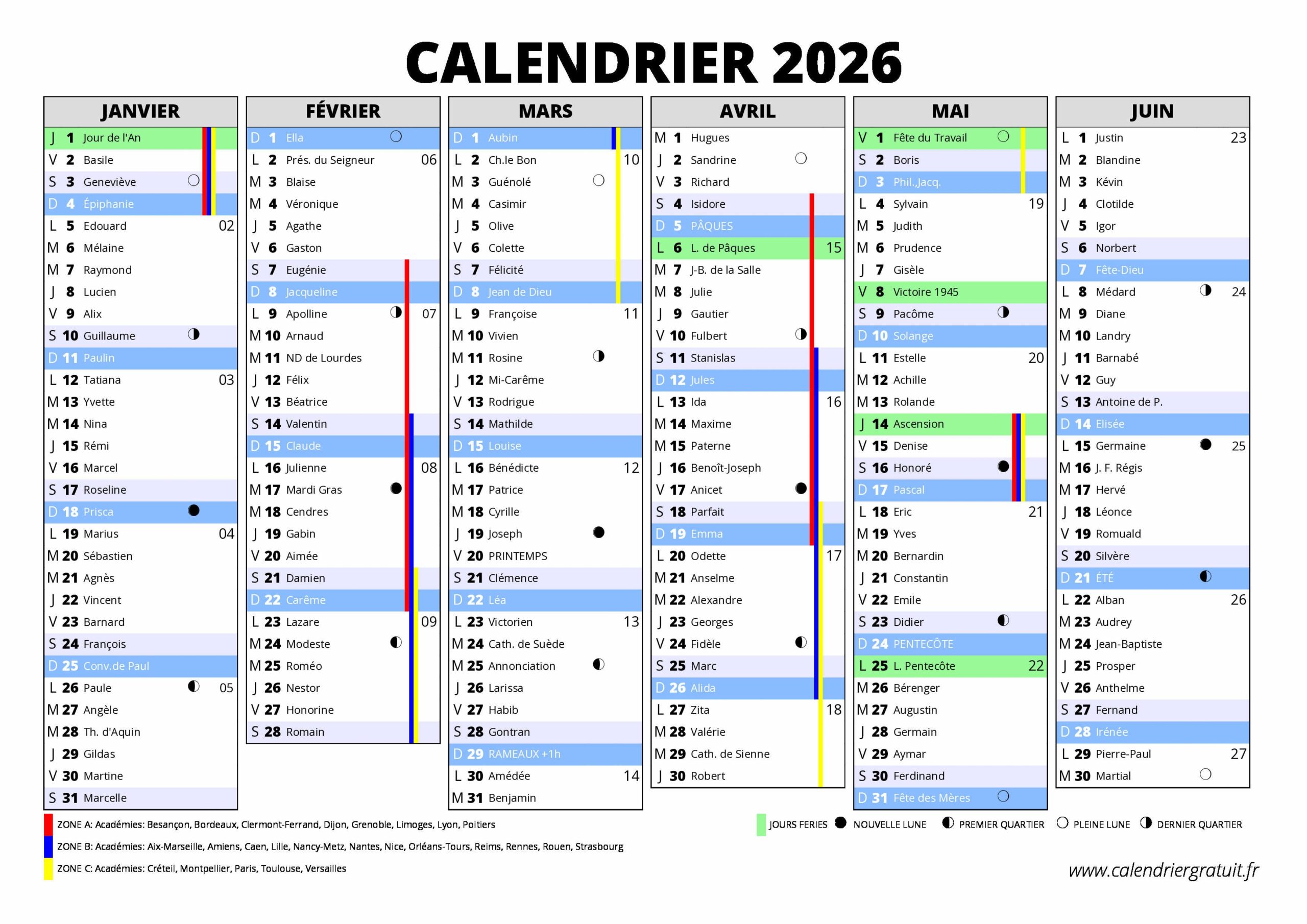 Calendrier 2026 Calendriergratuit fr