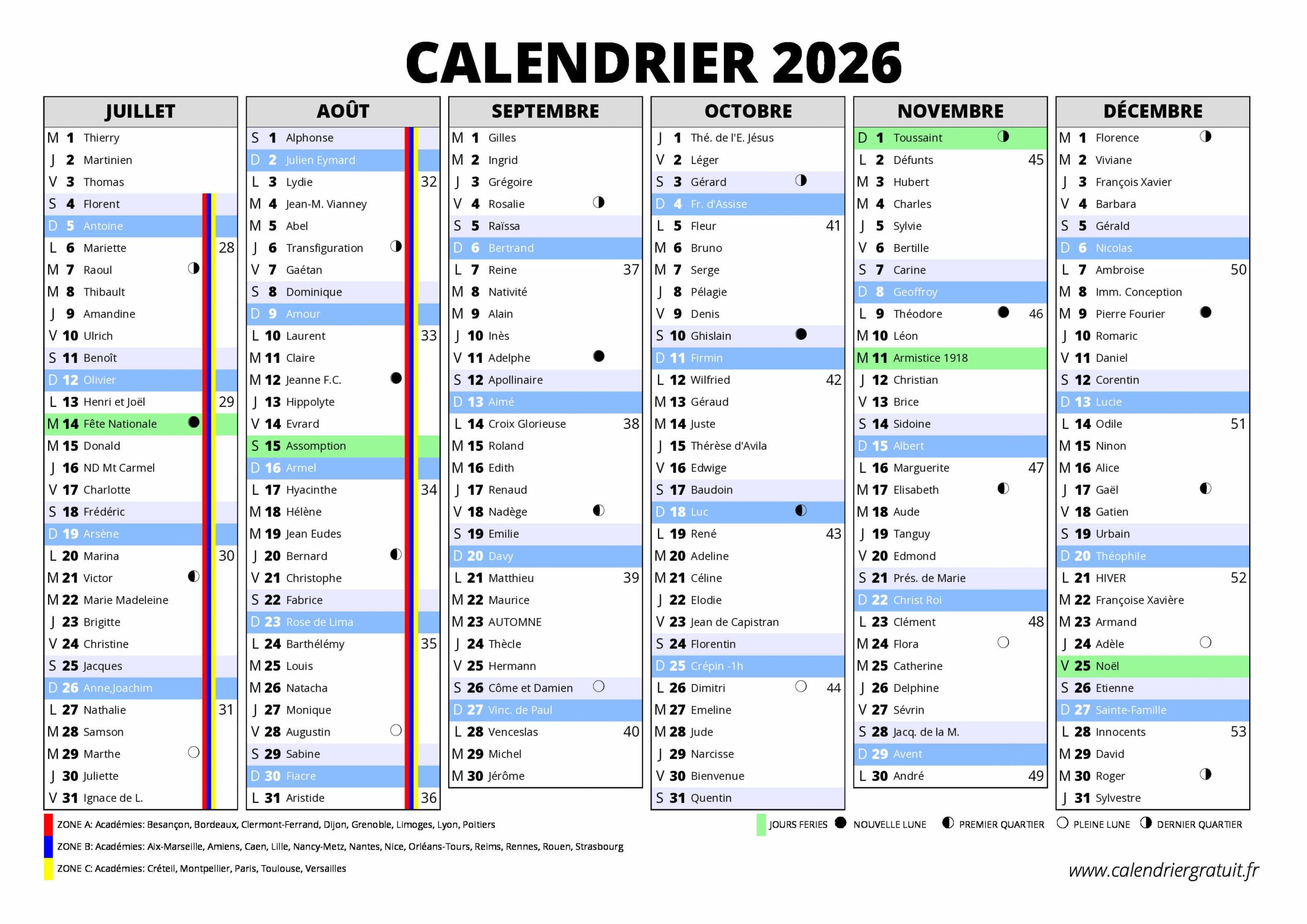 Calendrier 2026 Calendriergratuit fr
