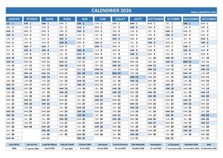 Calendrier 2026 Imprimer