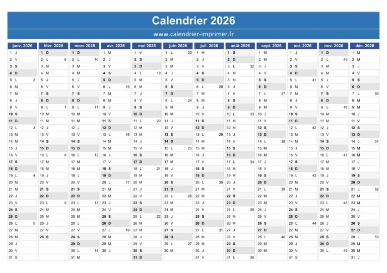 Calendrier 2026 Imprimer Gratuit
