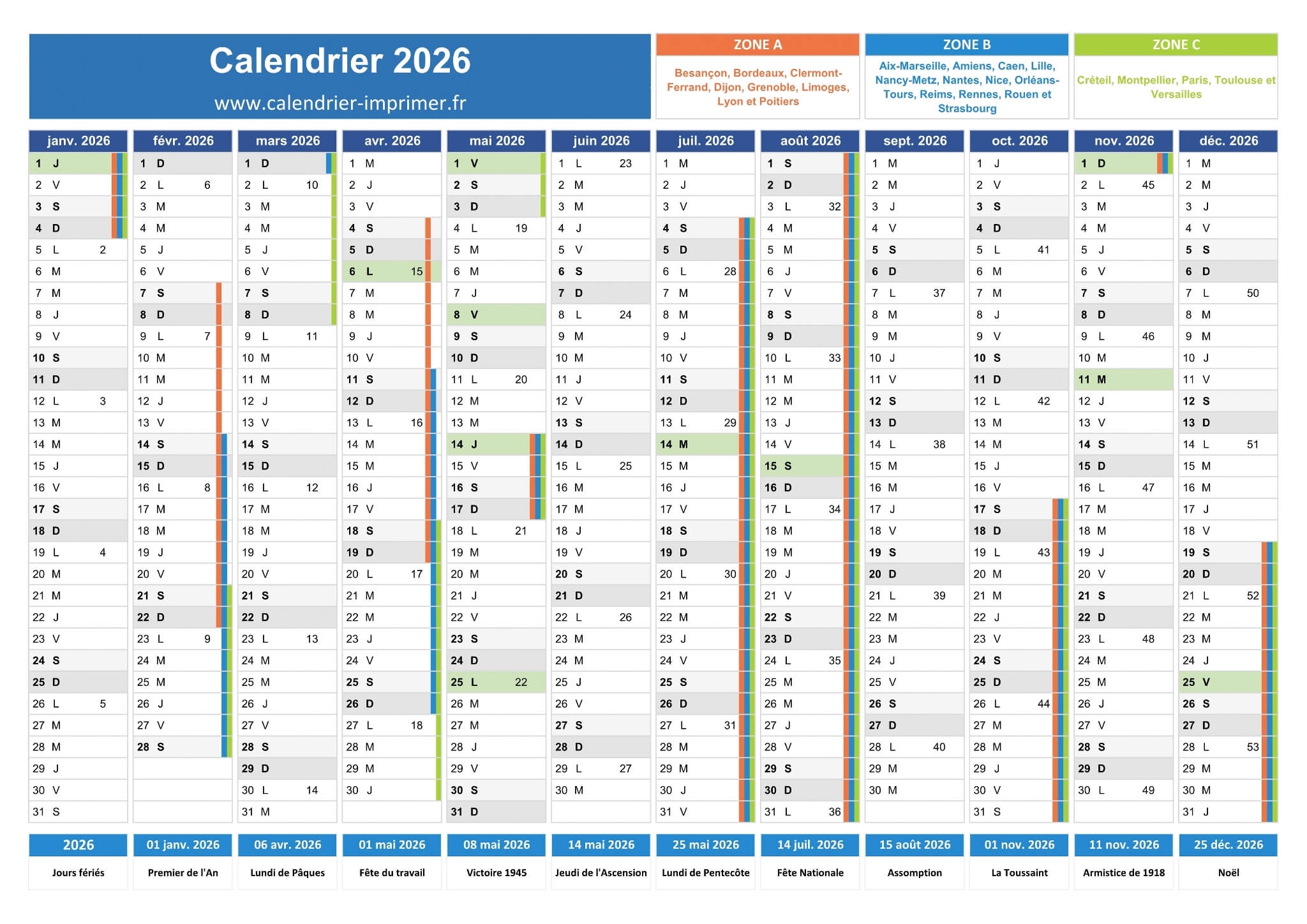 Calendrier 2026 Imprimer Gratuit