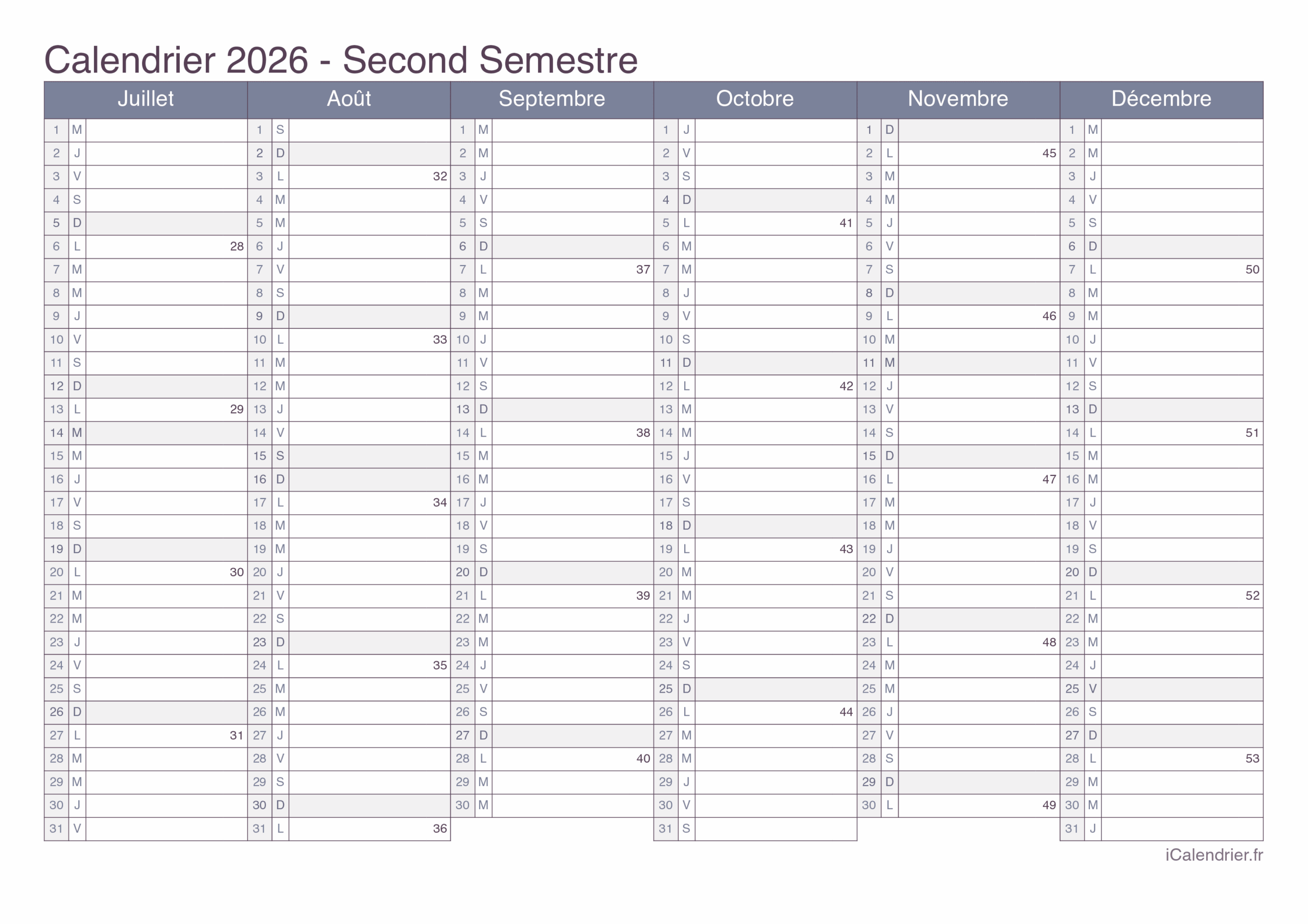 Calendrier 2026 Imprimer PDF Et Excel