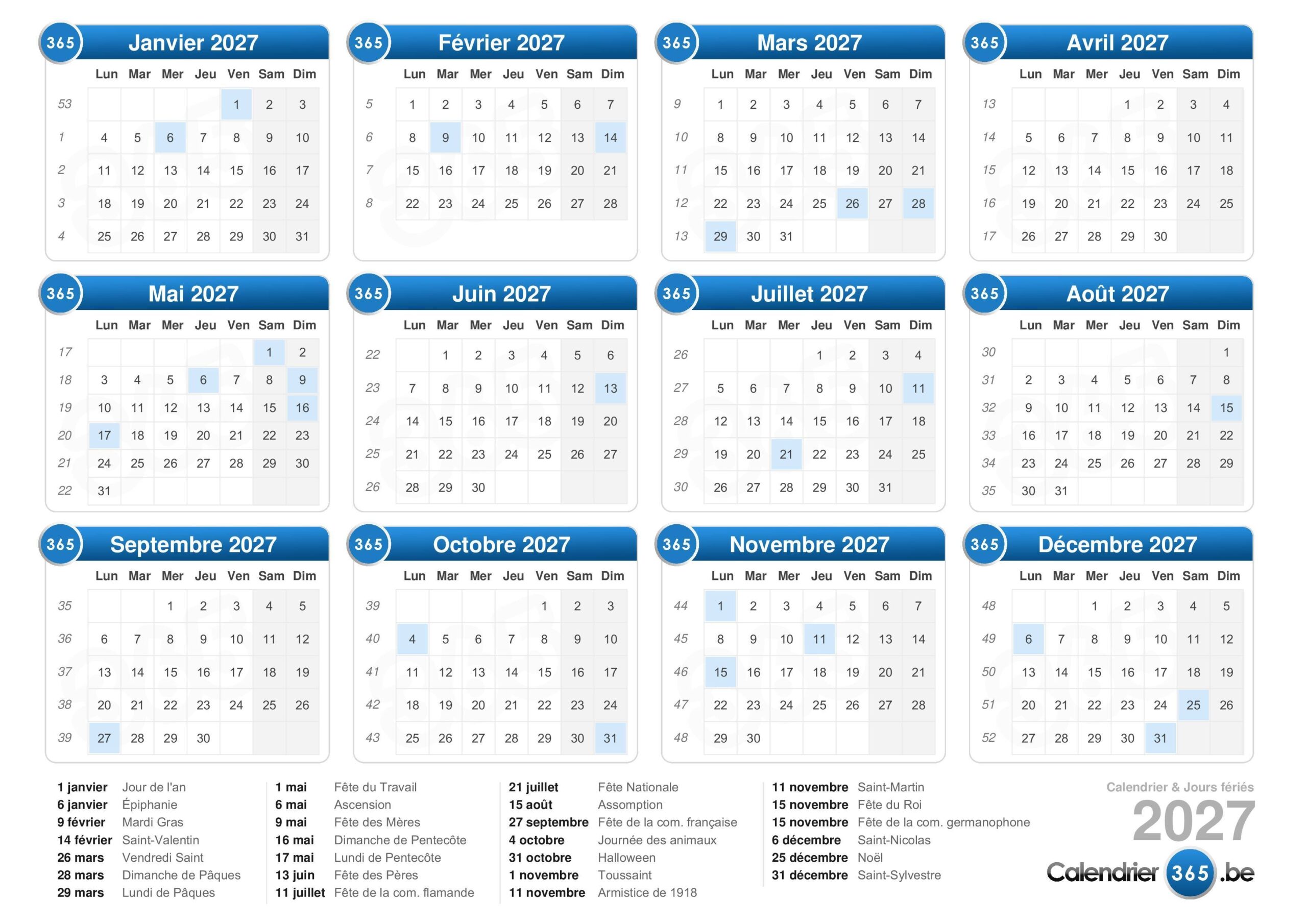Calendrier 2027