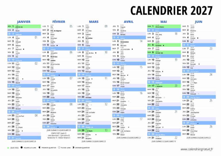 Calendrier 2027 Calendriergratuit fr