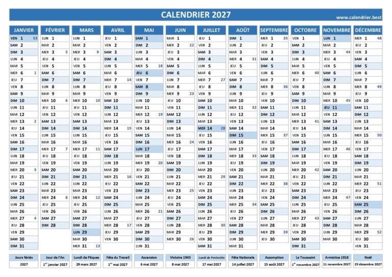 Calendrier 2027 Imprimer