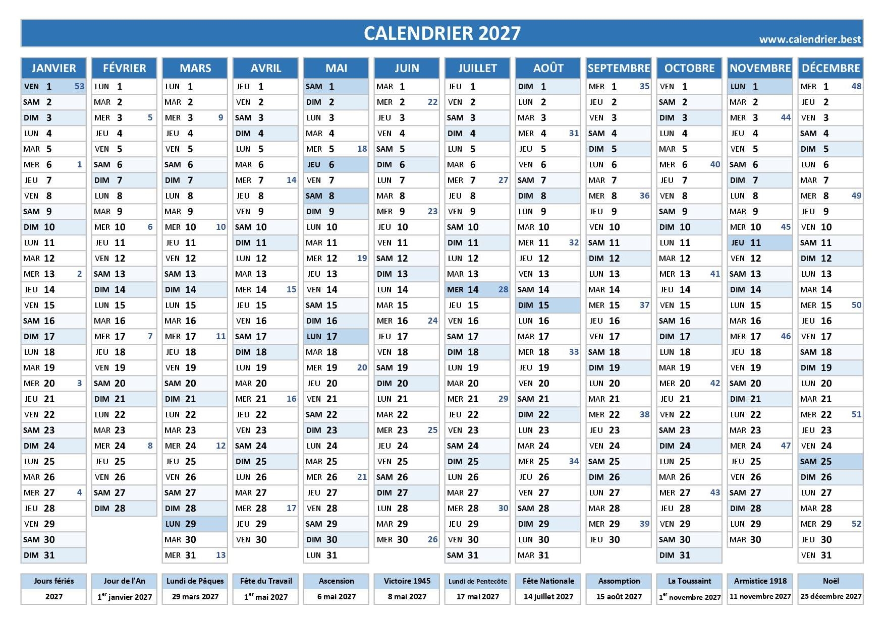 Calendrier 2027 Imprimer
