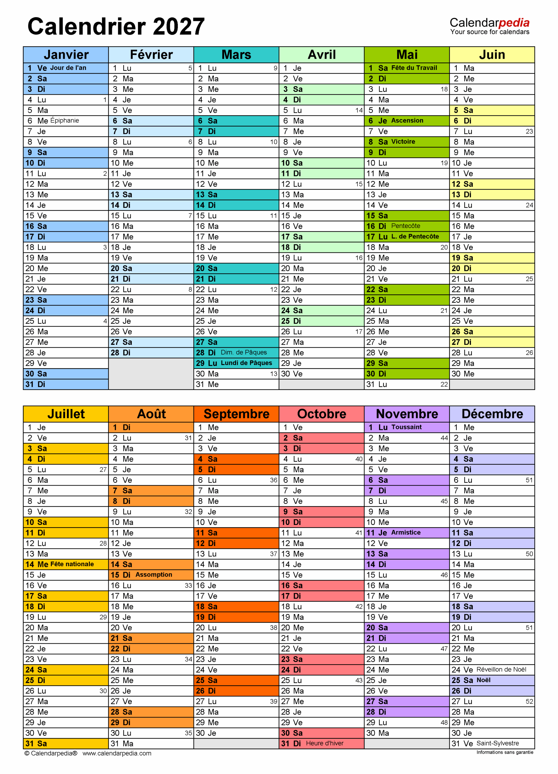 calendrier 2027 à imprimer pdf