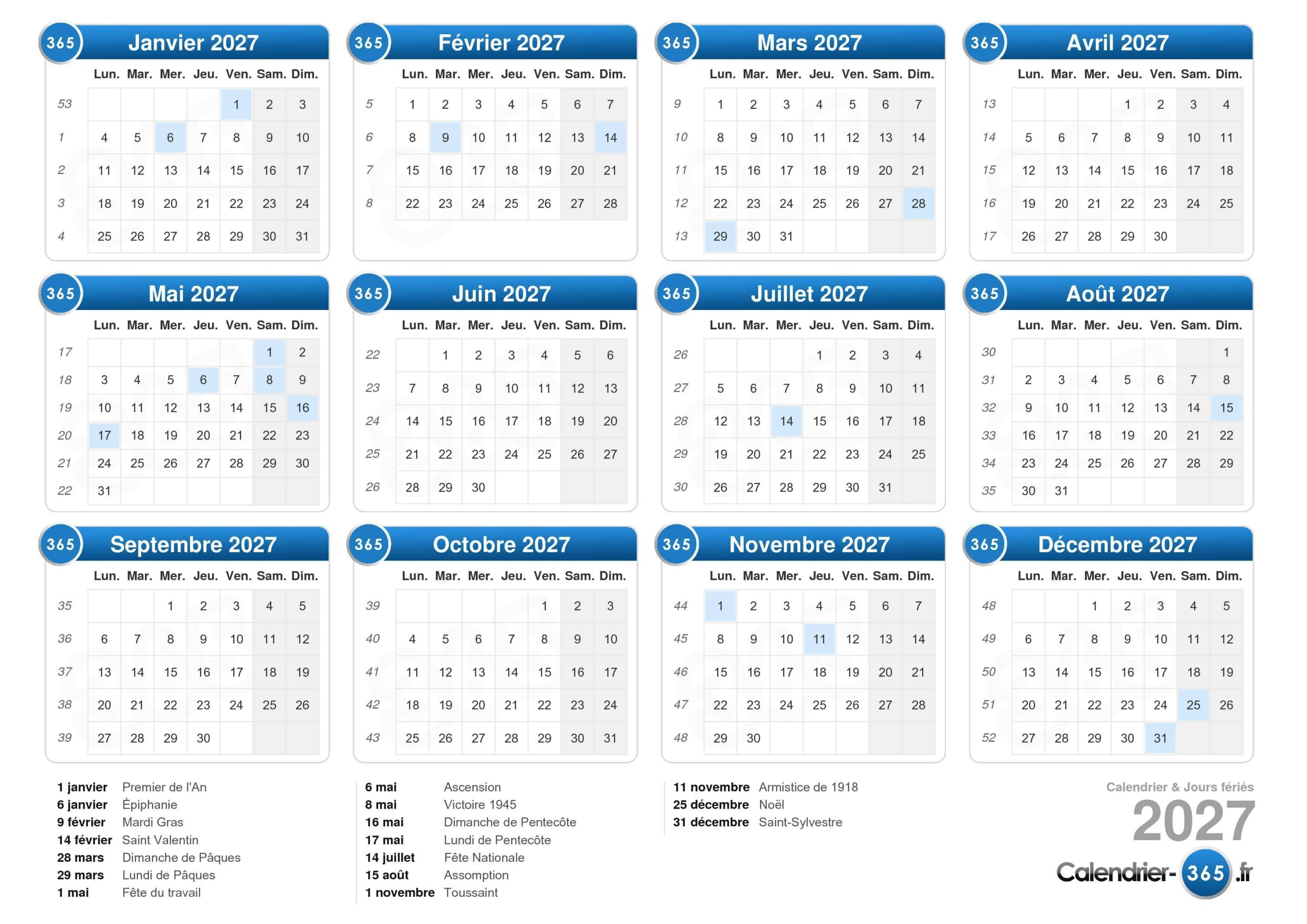Calendrier 2027