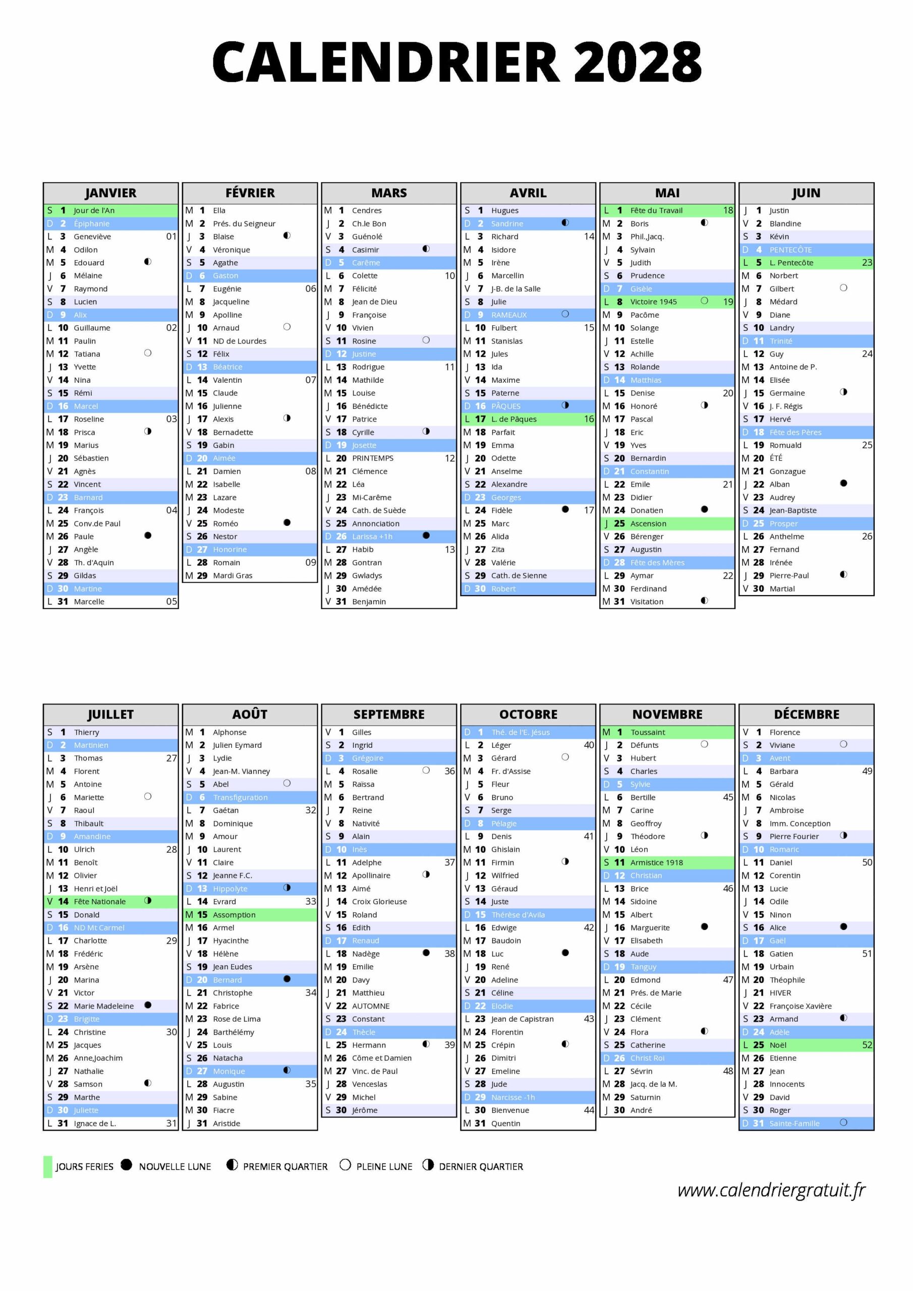 Calendrier 2028 Calendriergratuit fr