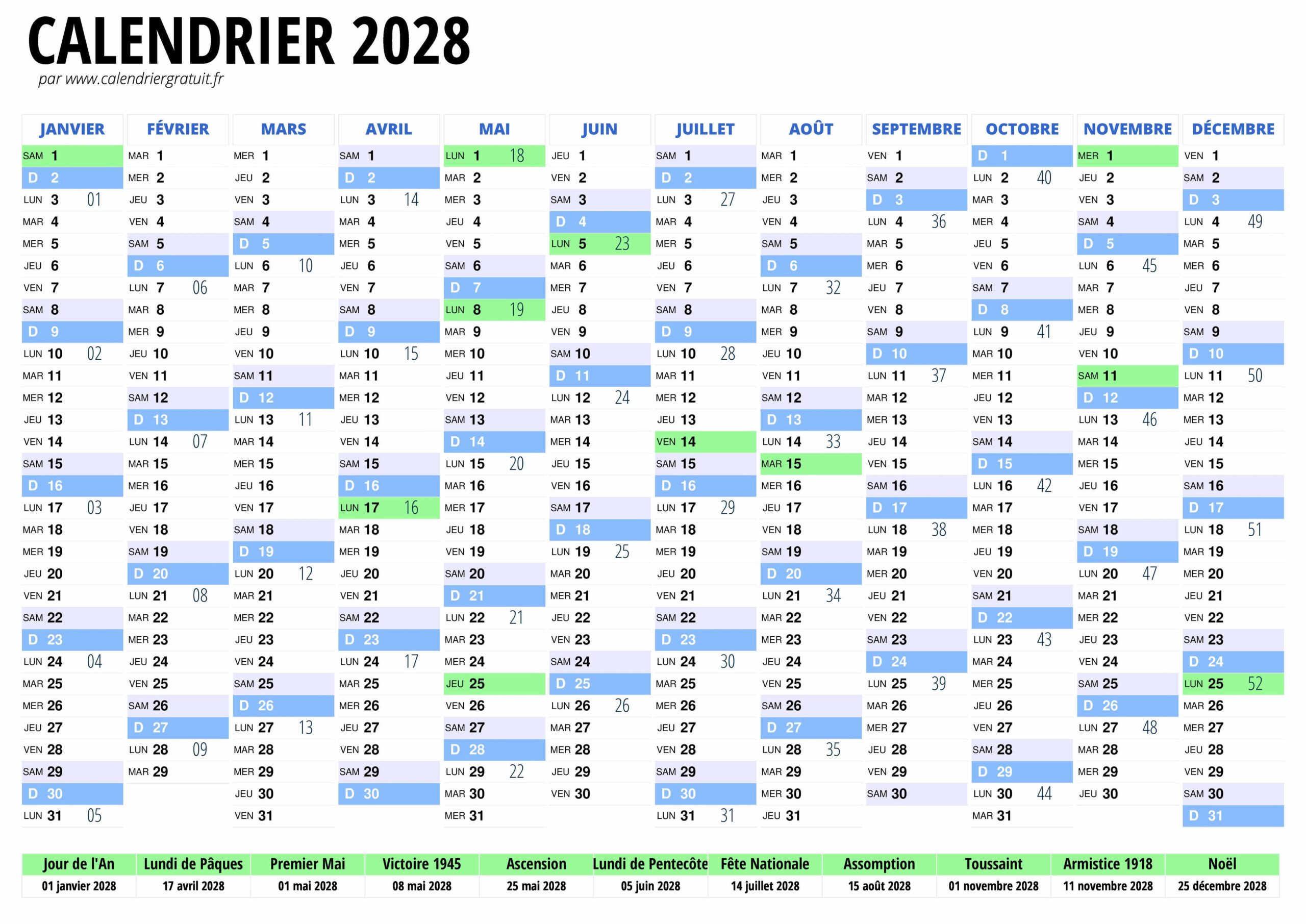 Calendrier 2028 Calendriergratuit fr