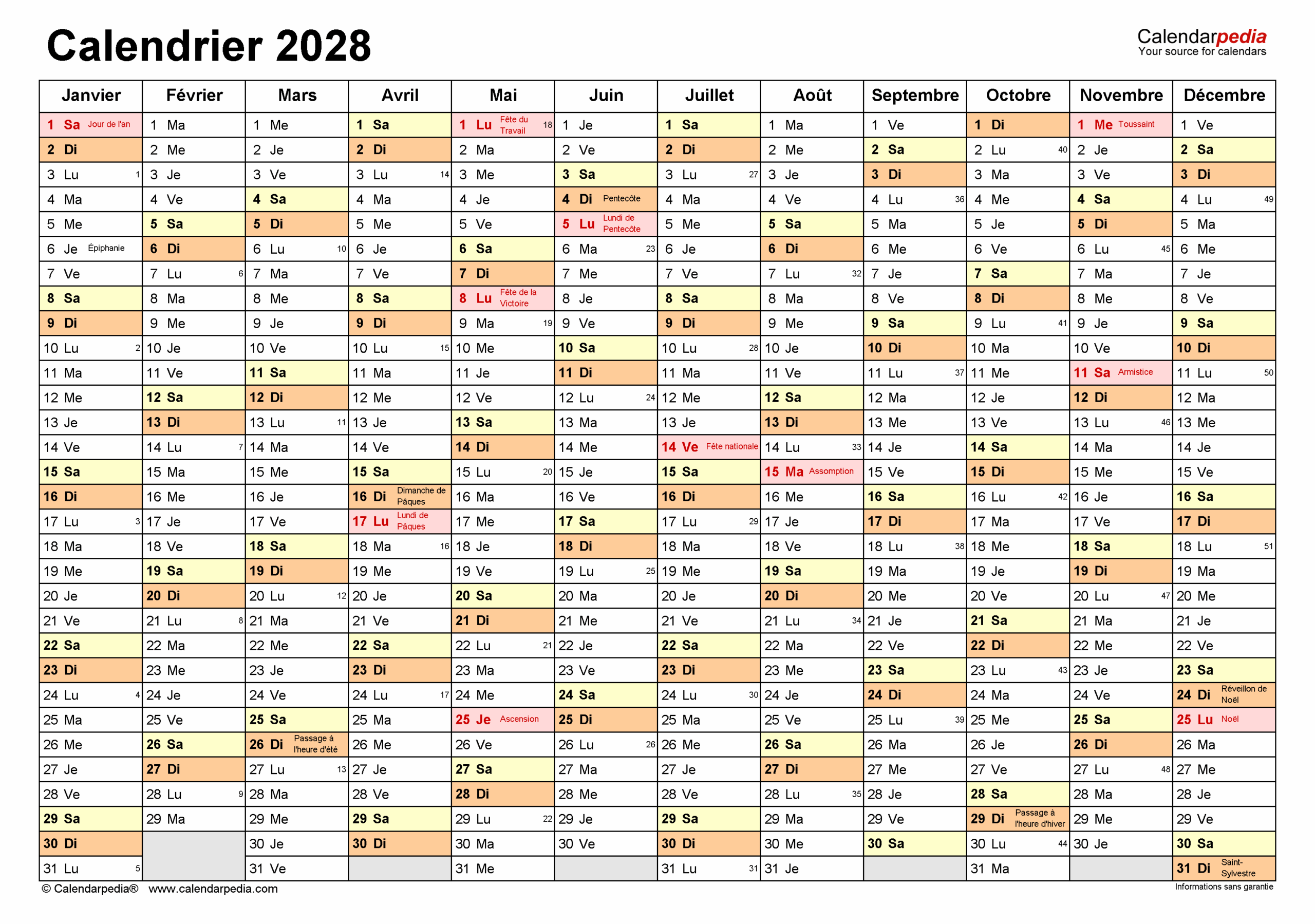 Calendrier 2028 PDF Excel Et Word Calendarpedia
