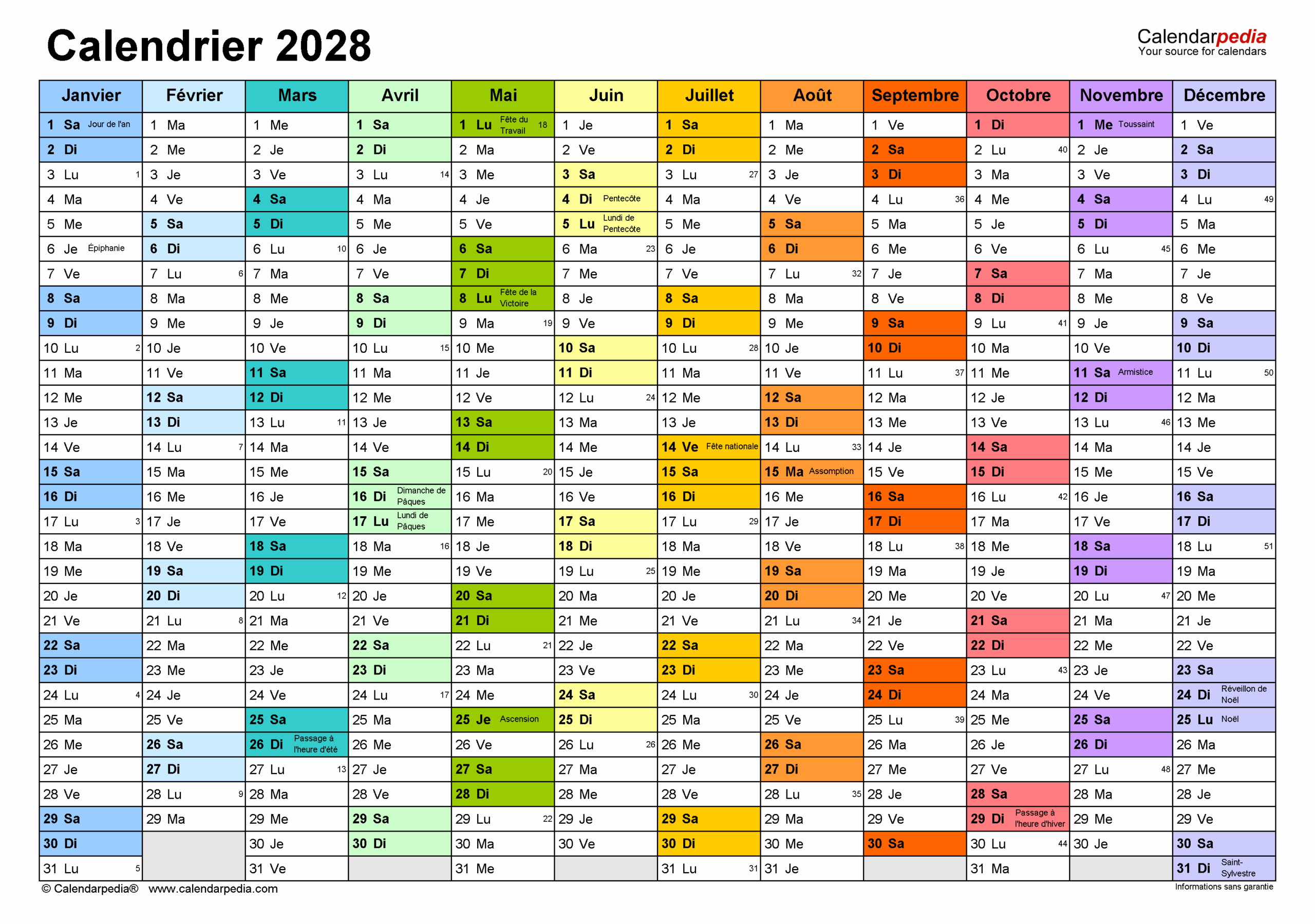 Calendrier 2028 PDF Excel Et Word Calendarpedia
