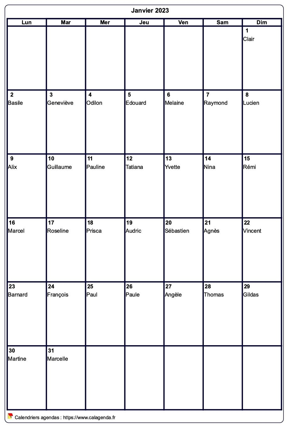 Calendrier A Imprimer Gratuit 2023 Mois Par Mois