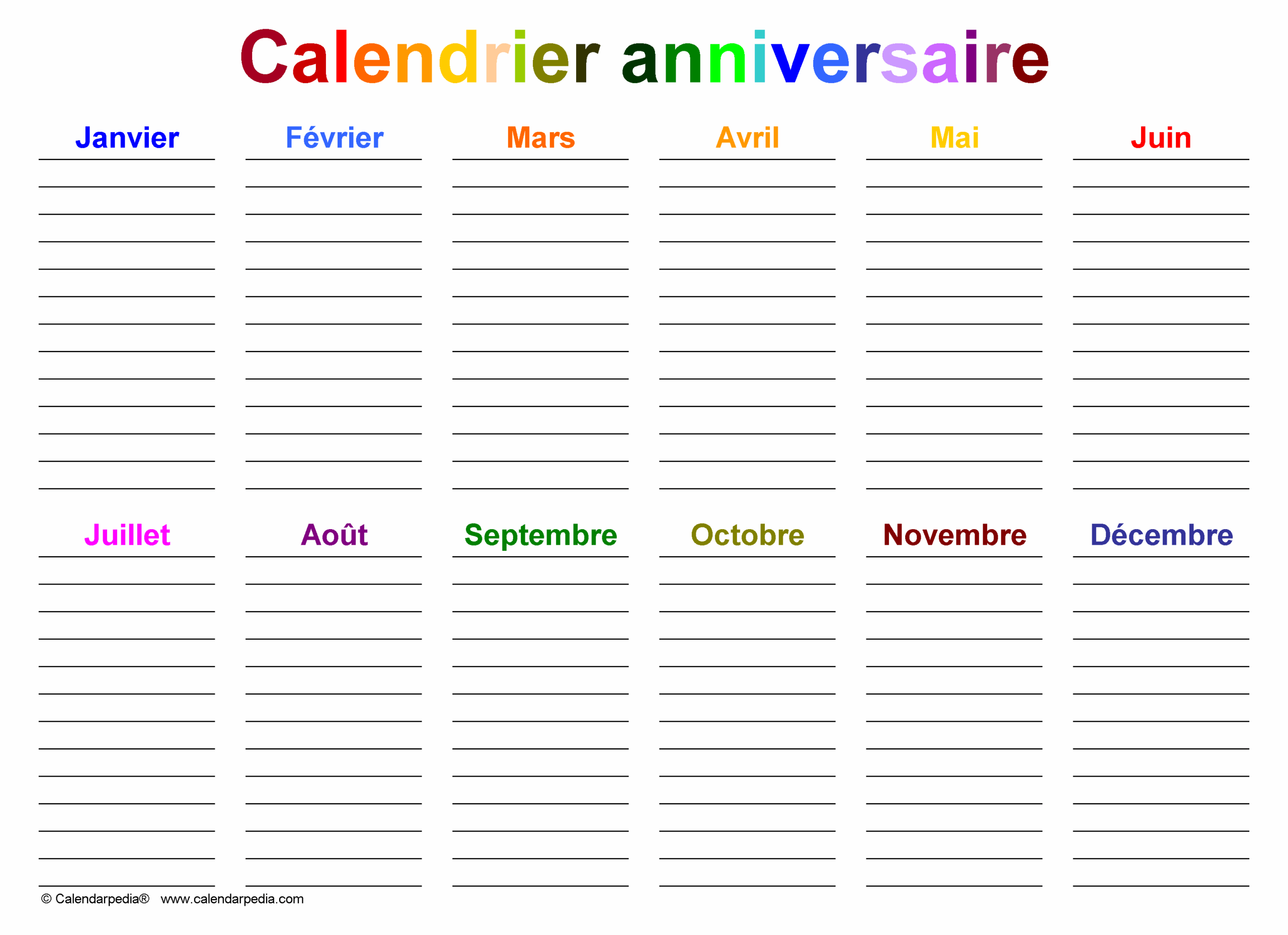 calendrier des anniversaires à imprimer