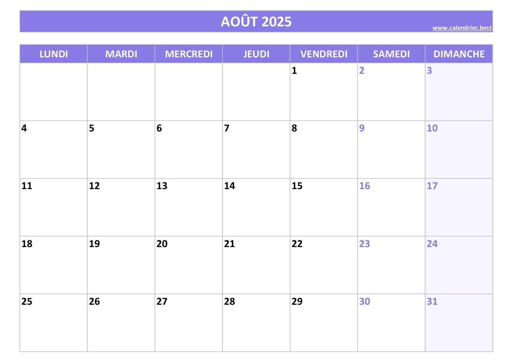 Calendrier Ao t 2025 Consulter Ou Imprimer Calendrier best