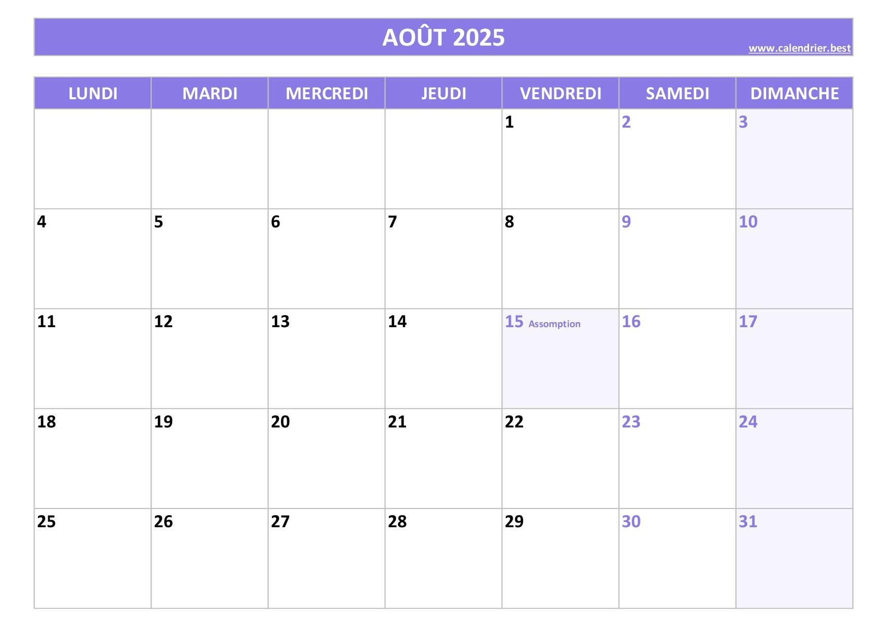 Calendrier Ao t 2025 Consulter Ou Imprimer Calendrier best