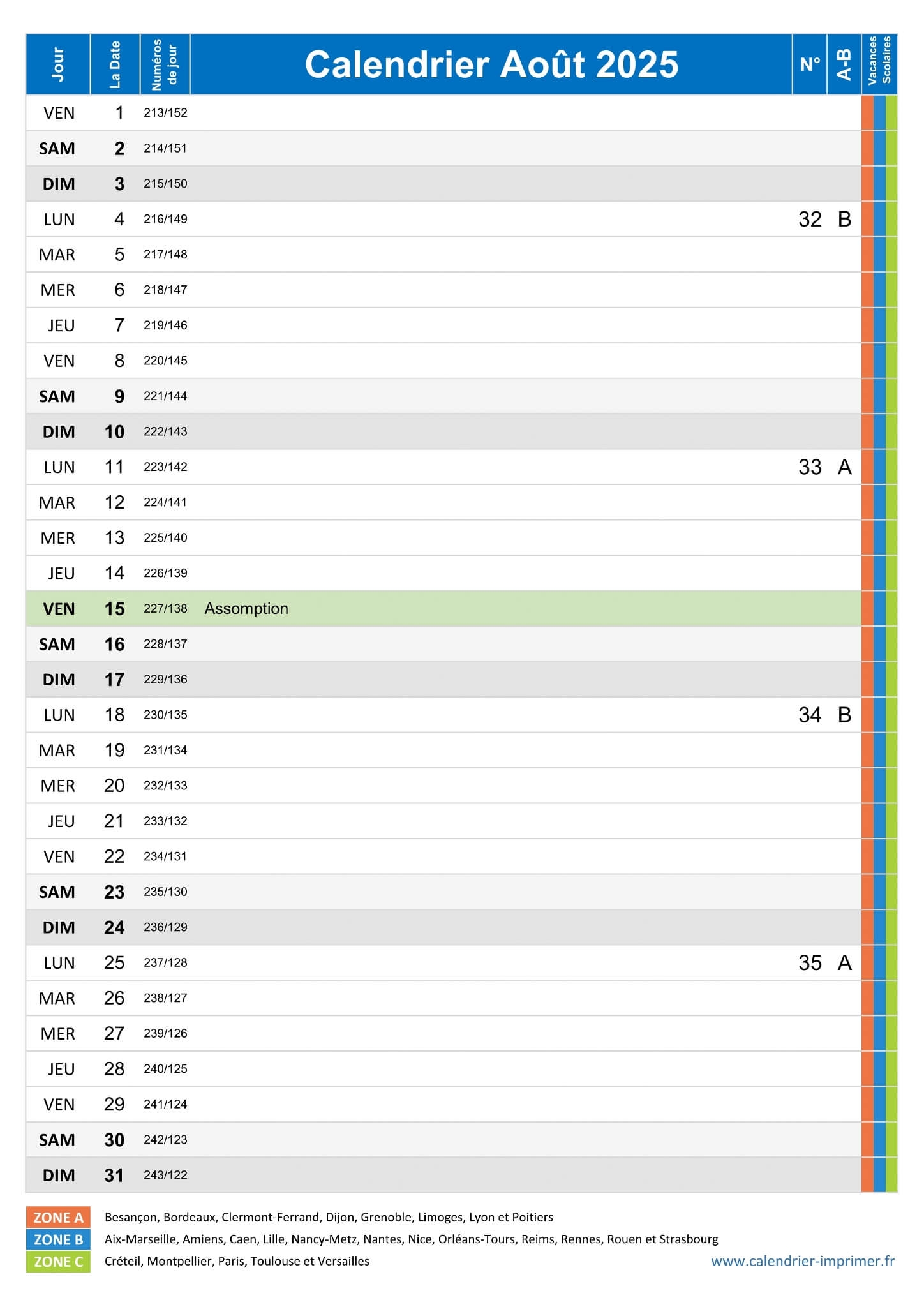 Calendrier Ao t 2025 Imprimer