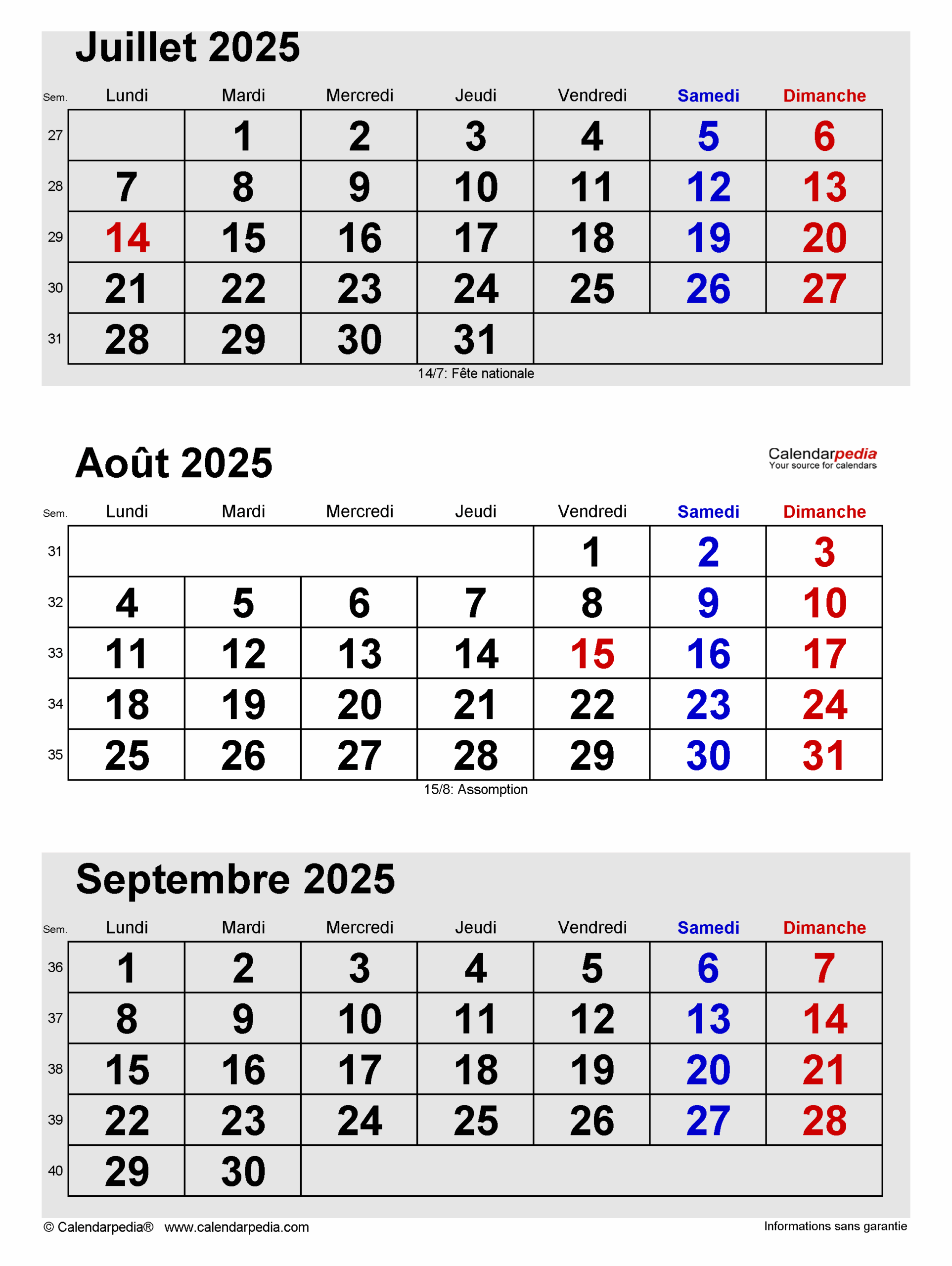 calendrier juillet aout septembre 2025 à imprimer