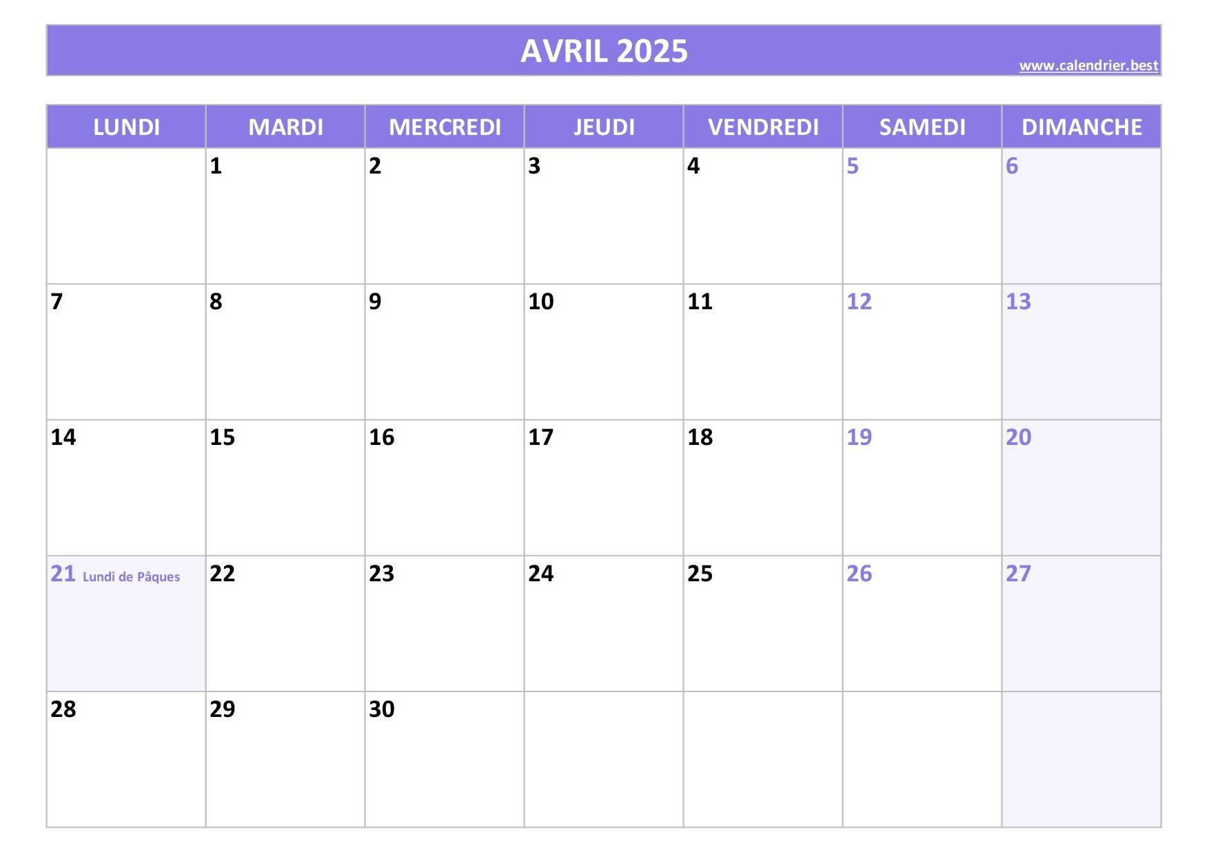Calendrier Avril 2025 Consulter Ou Imprimer Calendrier best