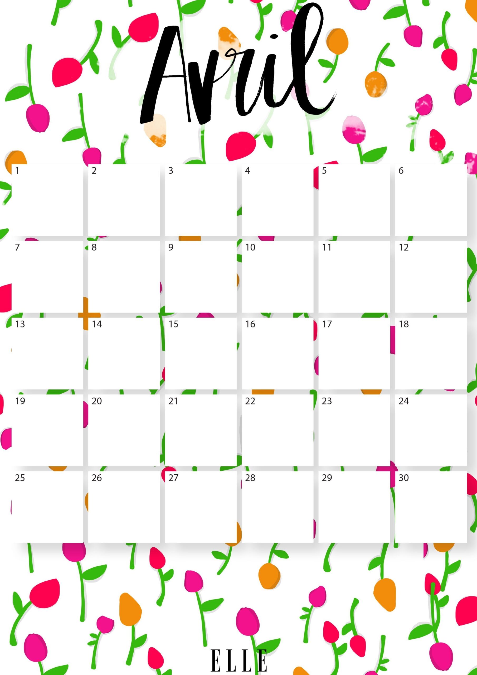 calendrier mois d'avril