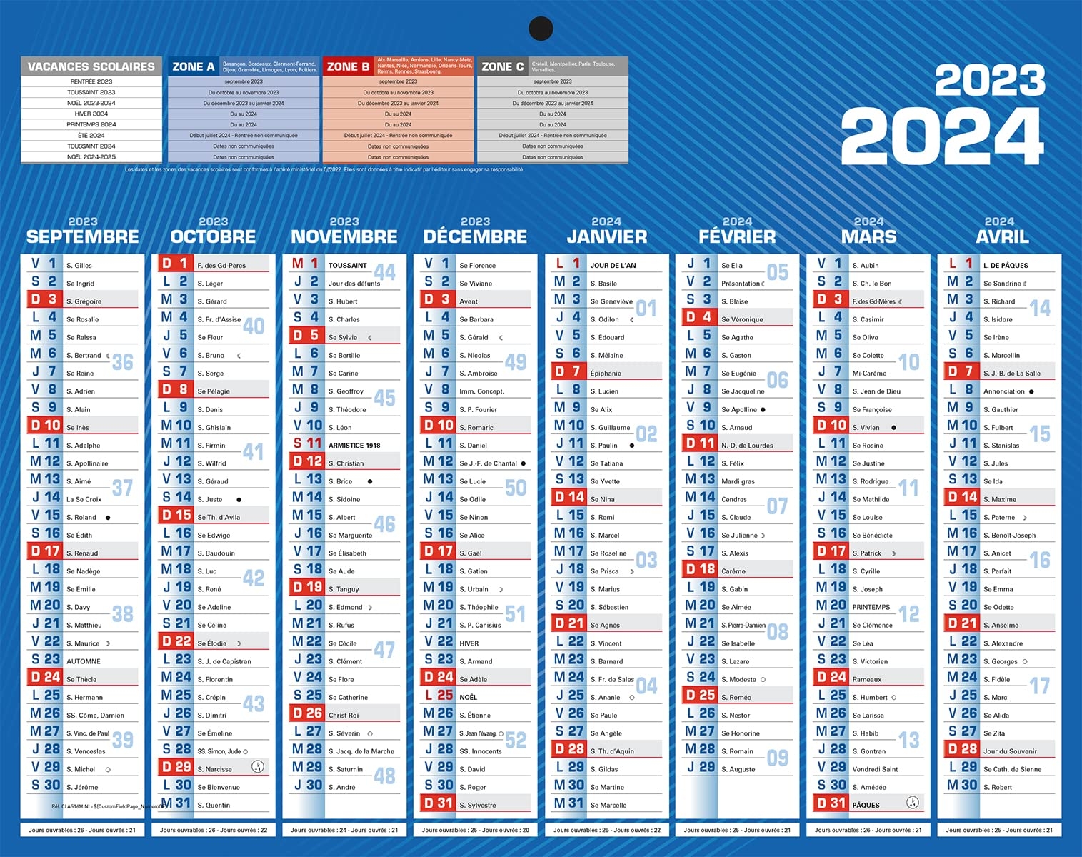 CALENDRIER CLASSIQUE 16 MOIS MINI 21 X 26 5 Cm BOUCHUT Pour F tes Amazon fr Fournitures De Bureau