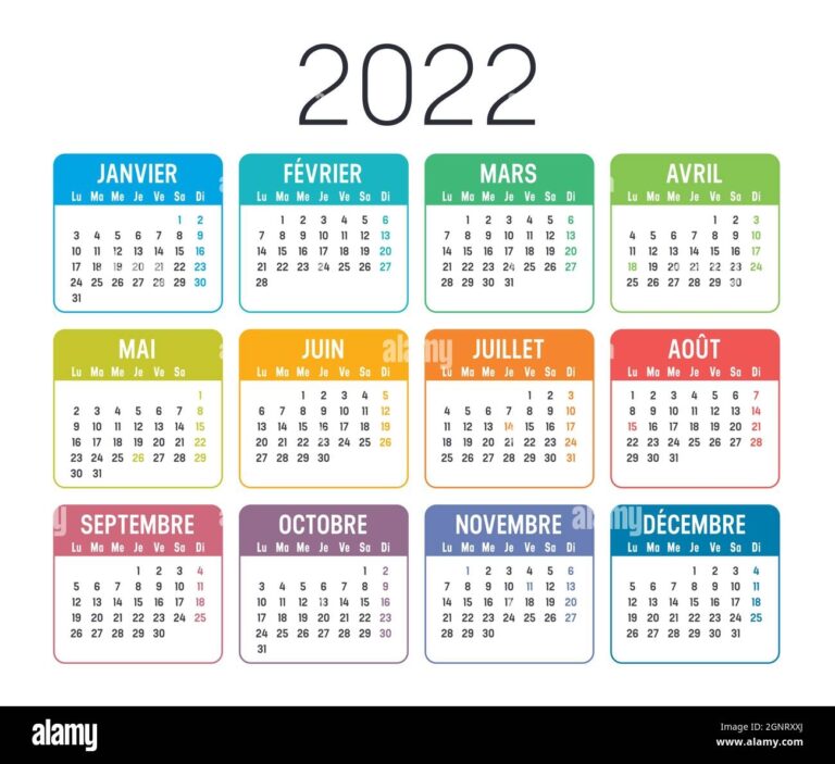 Calendrier Color De L ann e 2022 En Fran ais Isol Sur Fond Blanc Mod le Vectoriel Image Vectorielle Stock Alamy