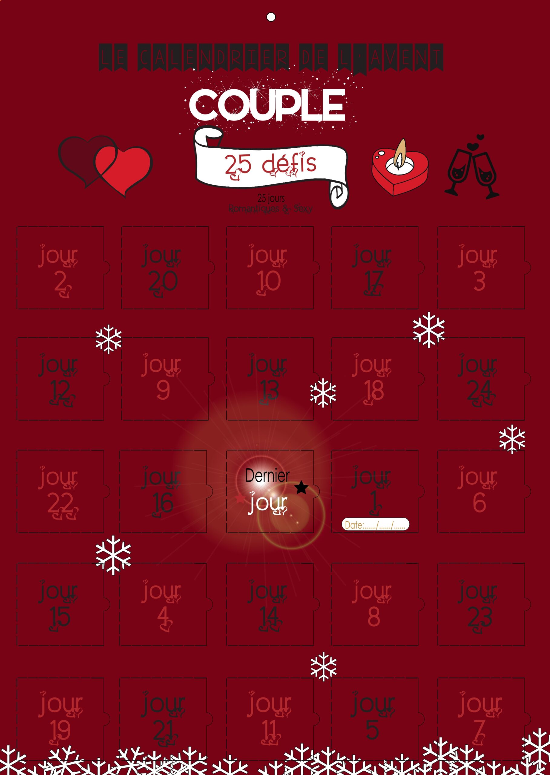 Calendrier Couple 25 D fis Carte Rouge A3 Greenweez