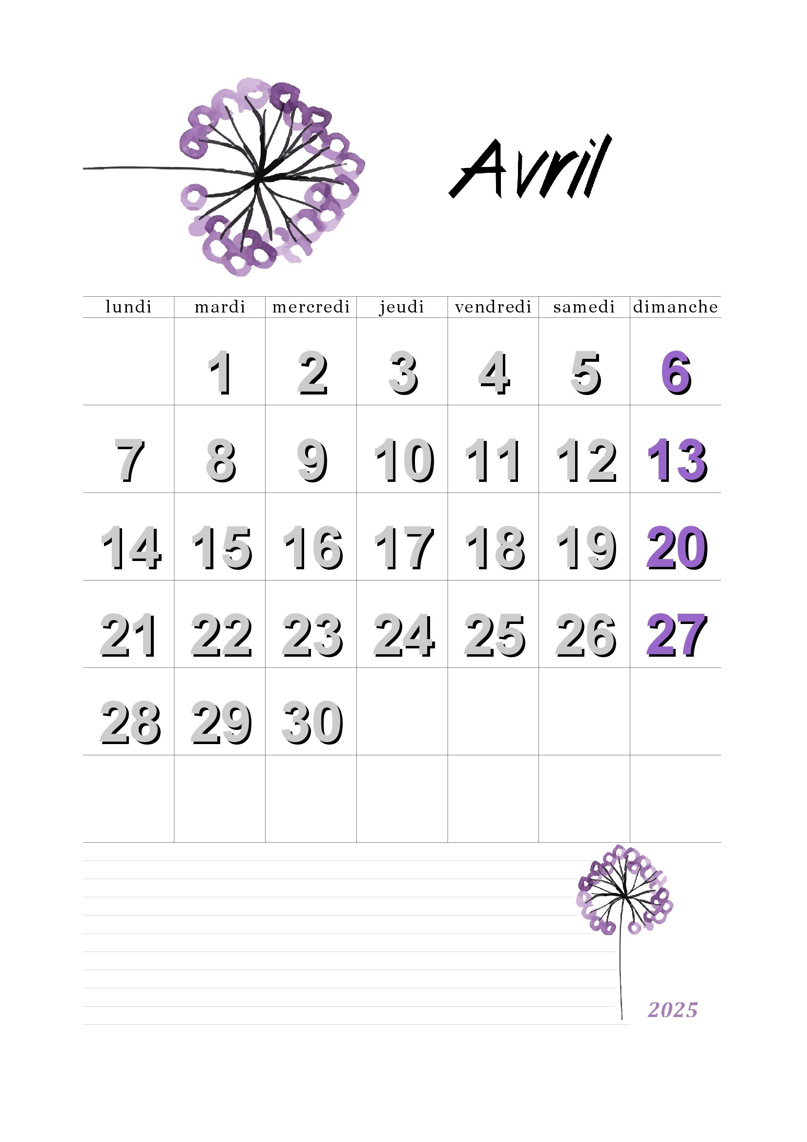 Calendrier D avril 2025 Imprimer 