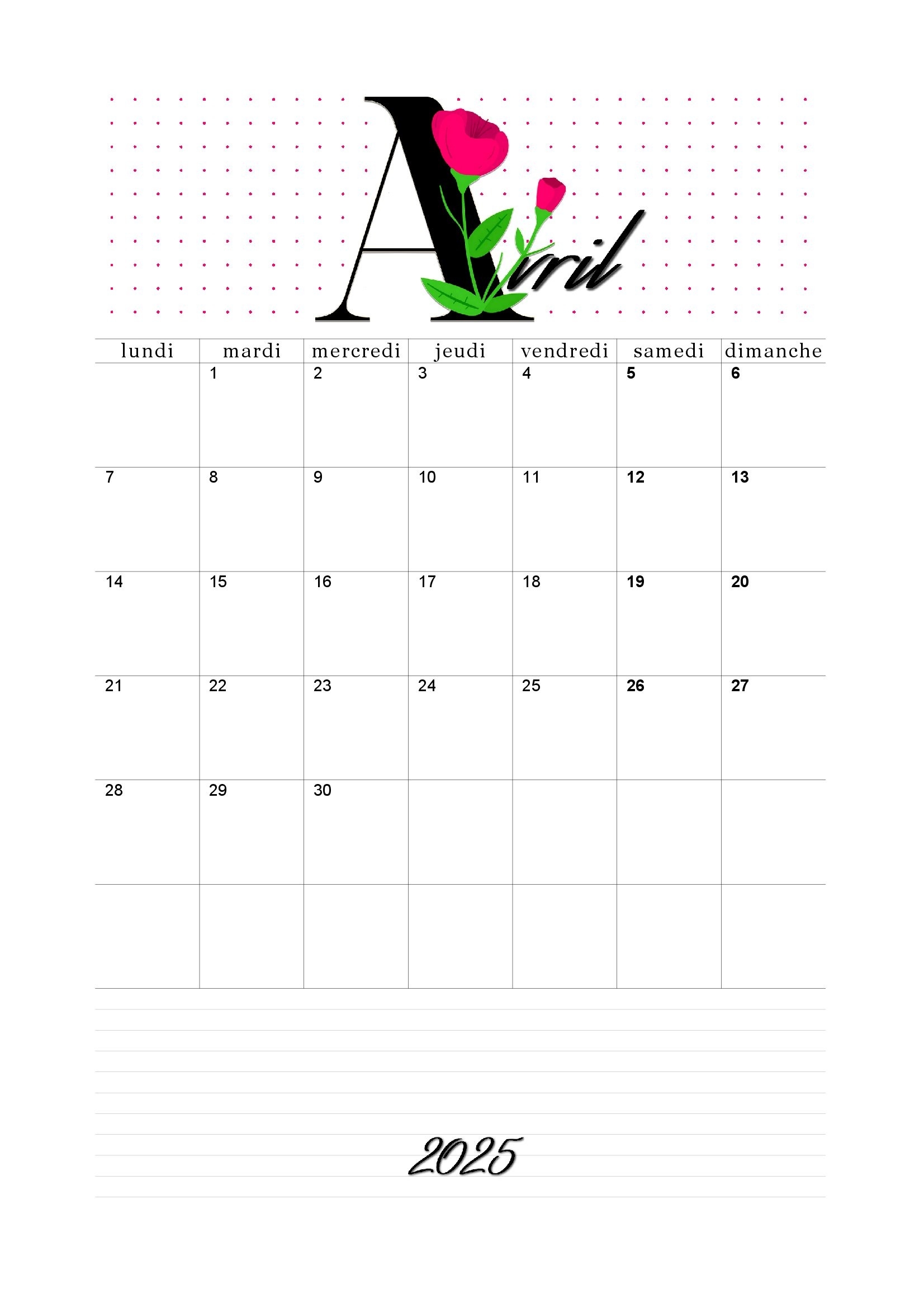 Calendrier D avril 2025 Imprimer 