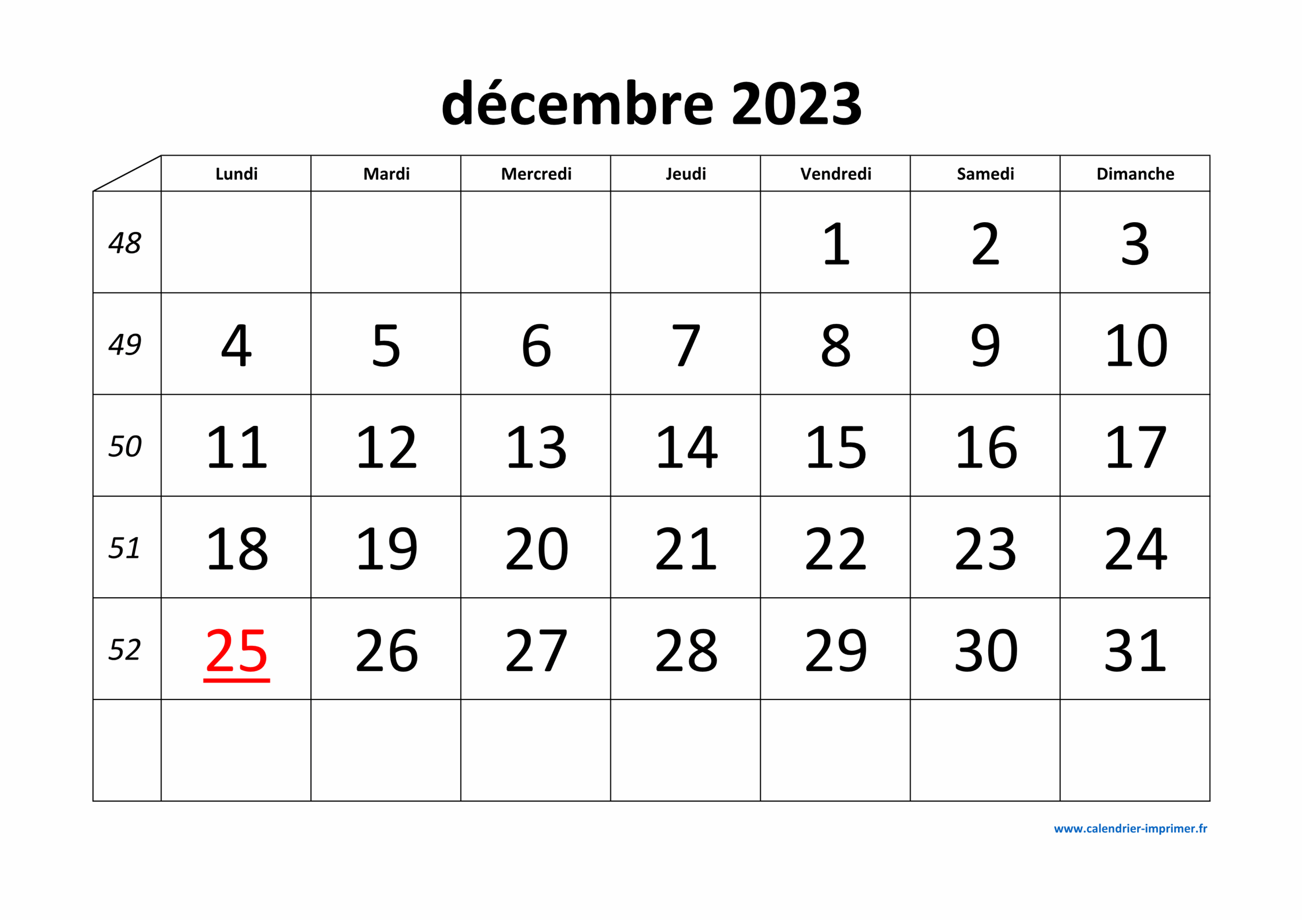 calendrier decembre a imprimer
