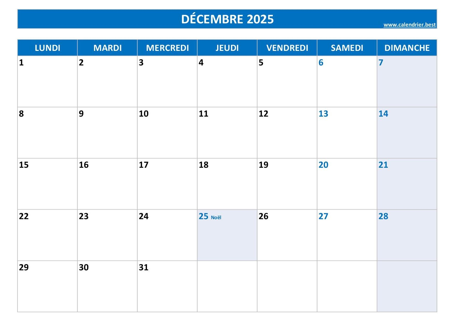 Calendrier D cembre 2025 Consulter Ou Imprimer Calendrier best