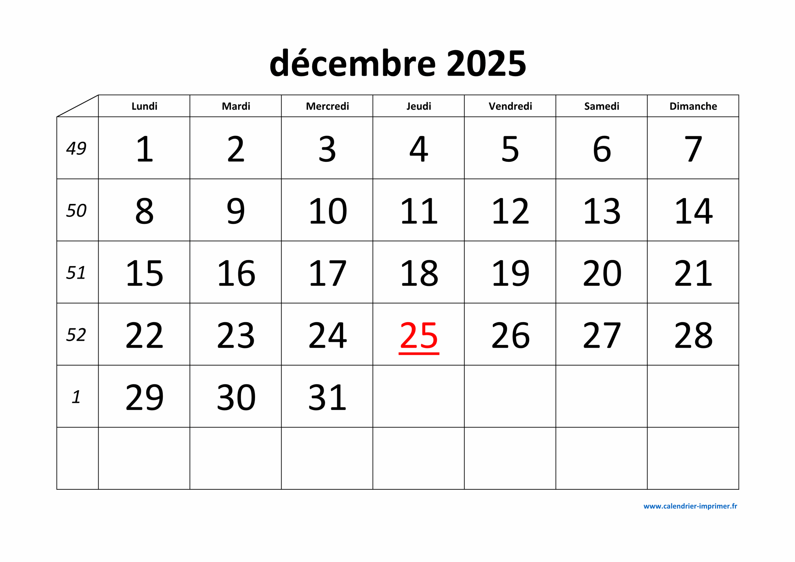 Calendrier D cembre 2025 Imprimer