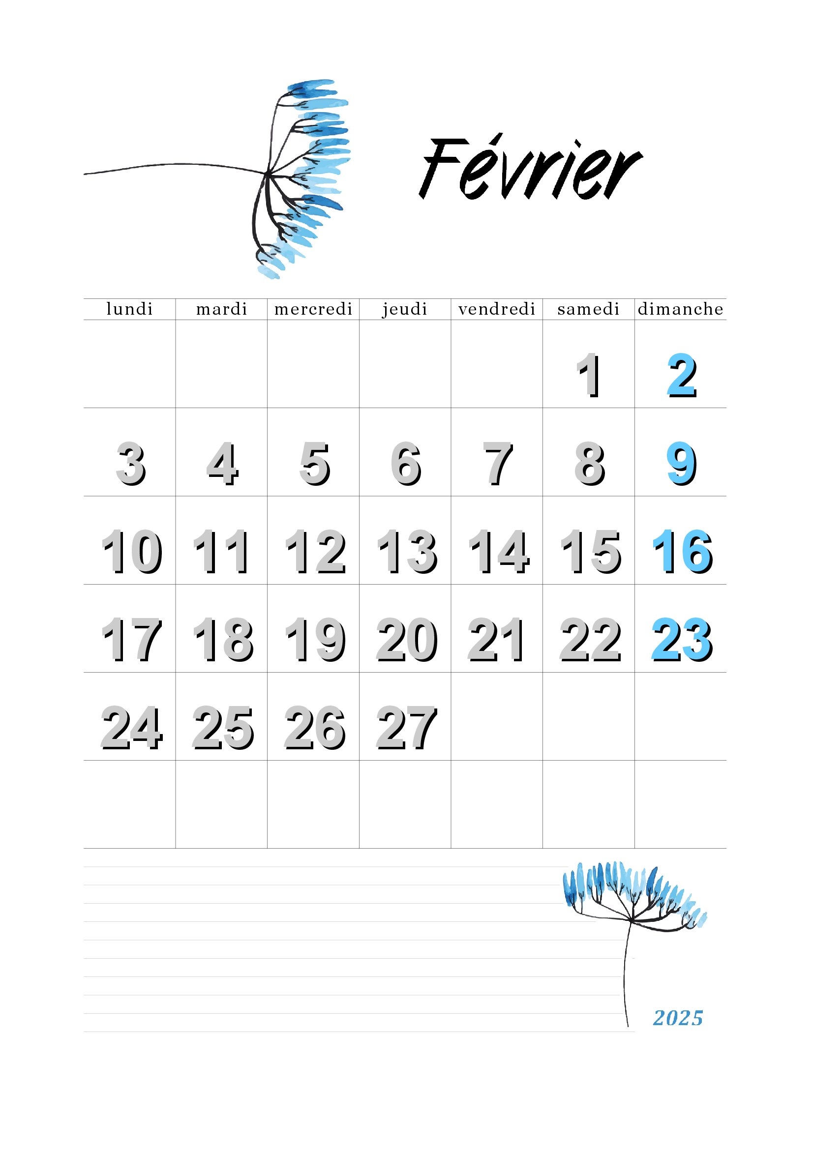Calendrier De F vrier 2025 Imprimer 
